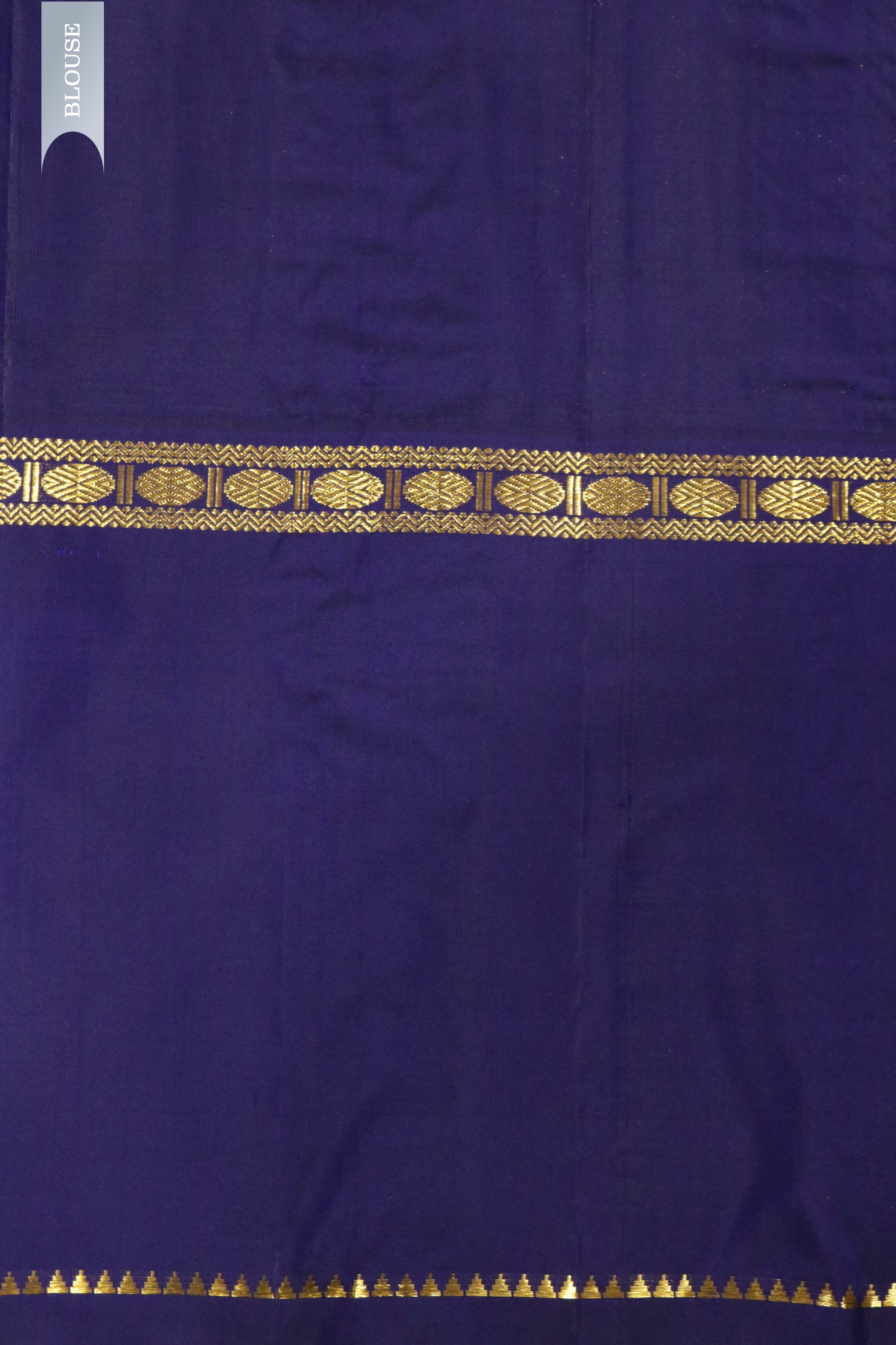 Green & Blue Kanchipuram Silk Saree with Vertical Zari Lines & Rudraksha Border