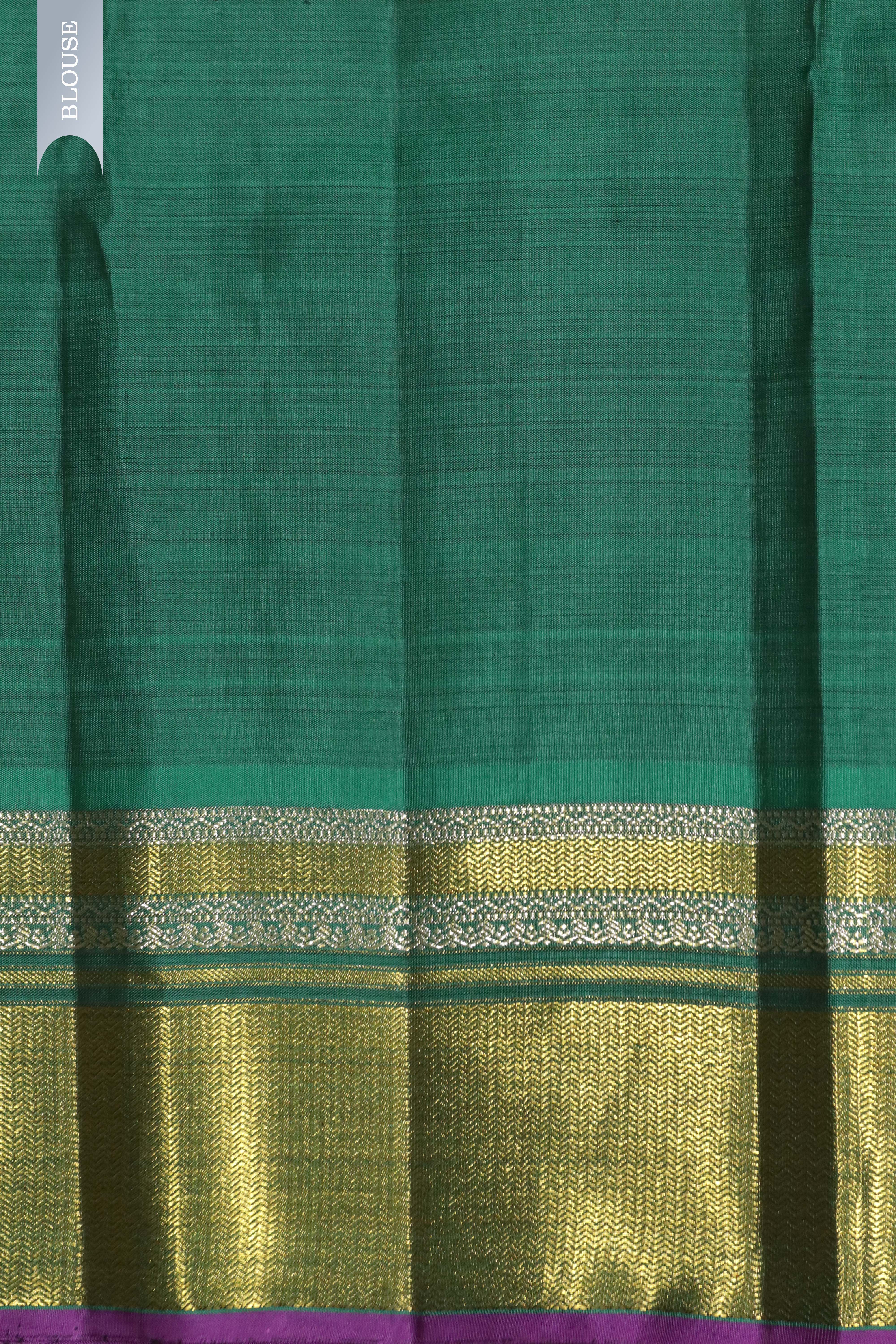 Teal Blue Kanchipuram Silk Saree with Silver Zari Stripes and Zari Border