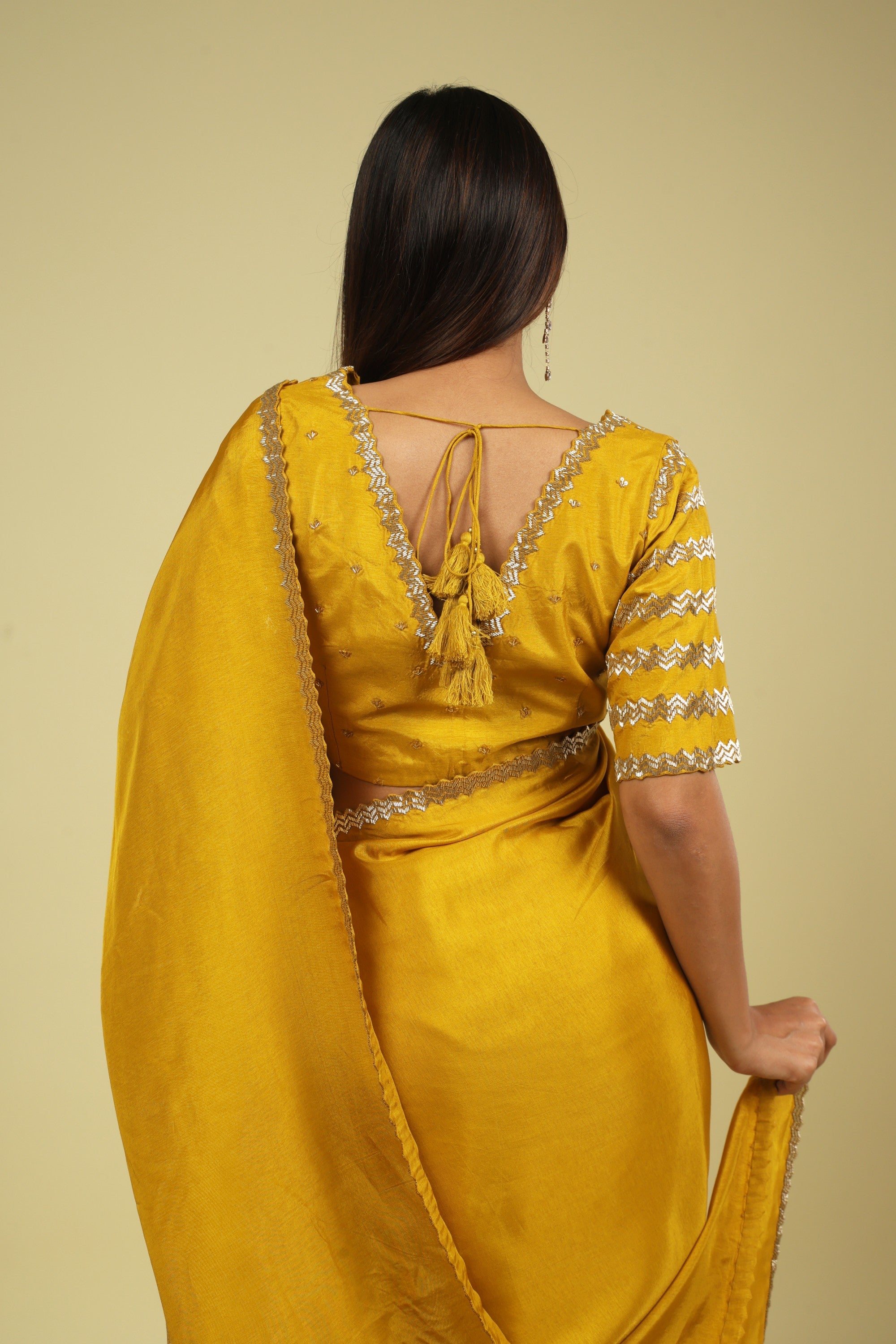 Mustard Tussar Georgette Saree
