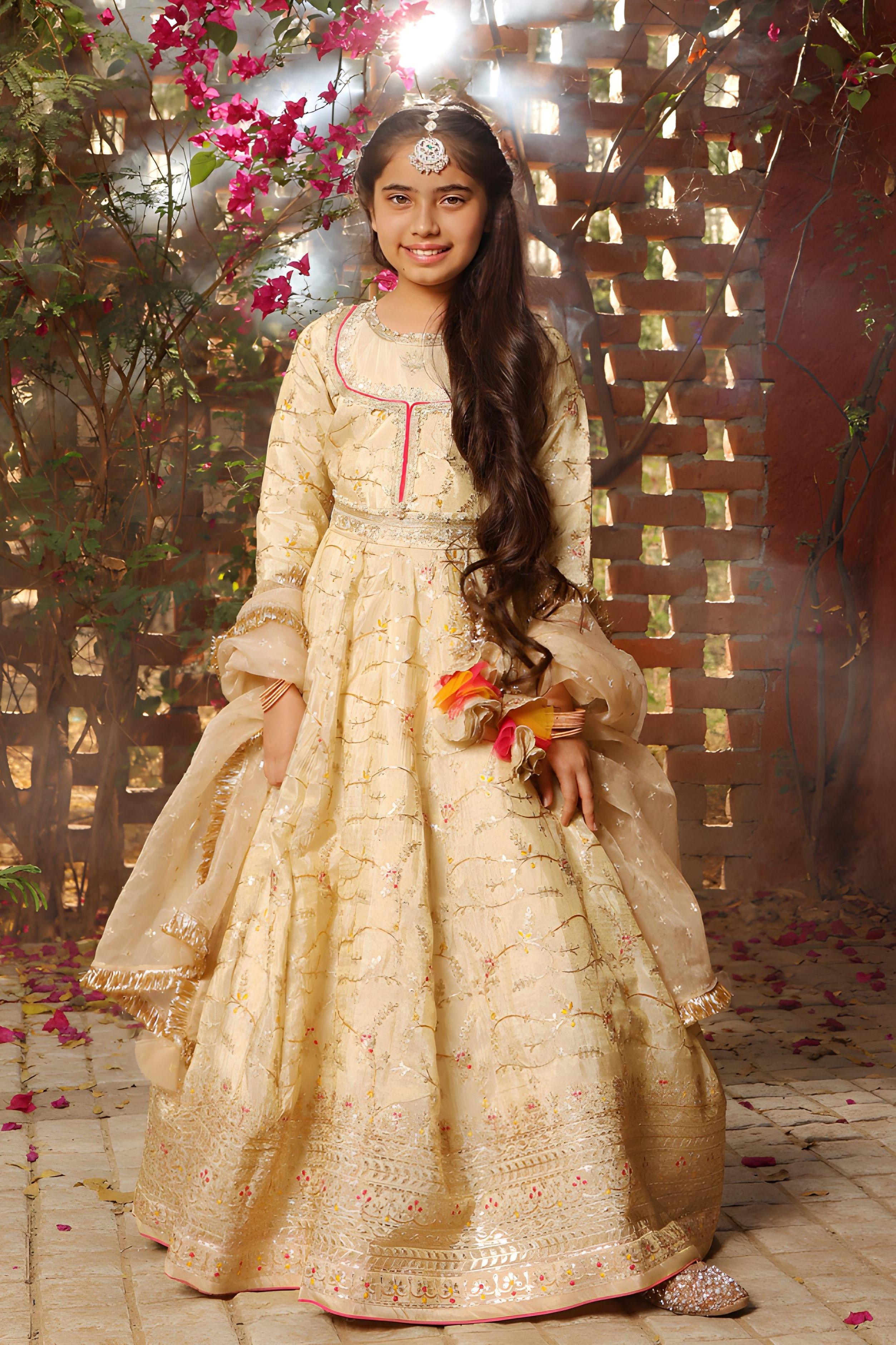 Golden Embroidered Anarkali - Mokshaa