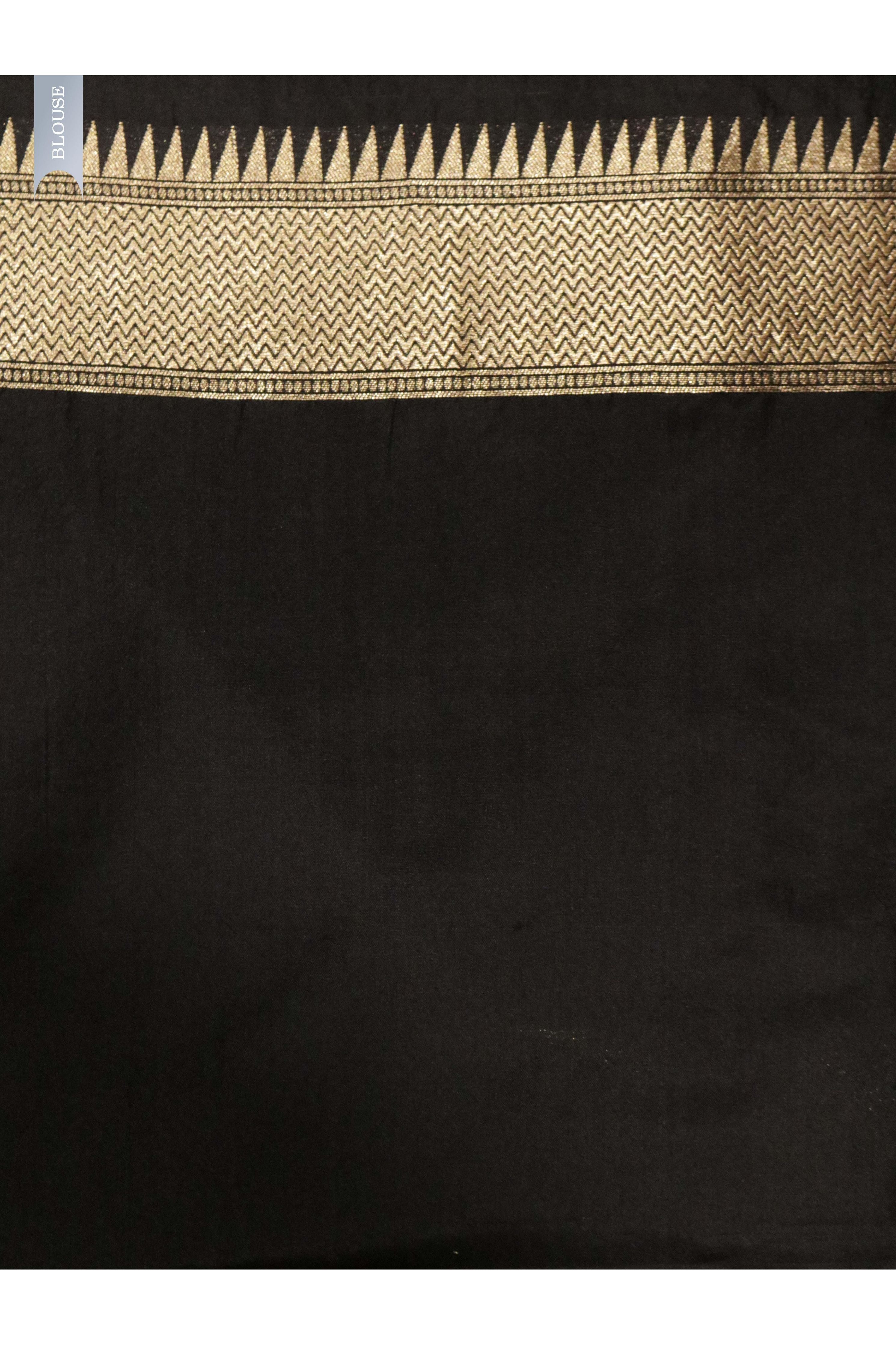 Black Banarasi Silk Saree with Gold & Silver Zari Box Weaving - Mokshaa