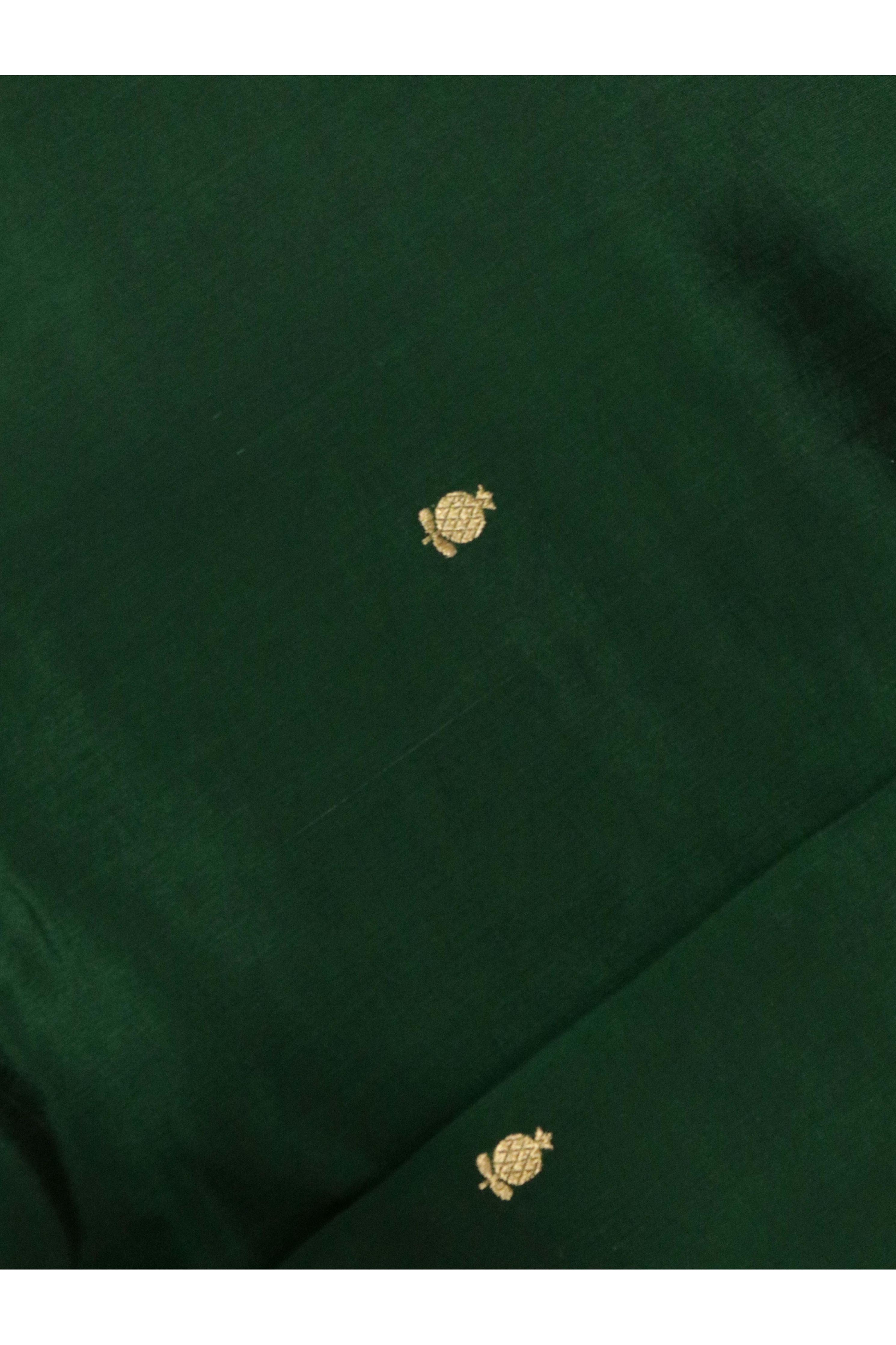 Bottle Green Banarasi Silk Saree with All-Over Buttas & Zari Border - Mokshaa