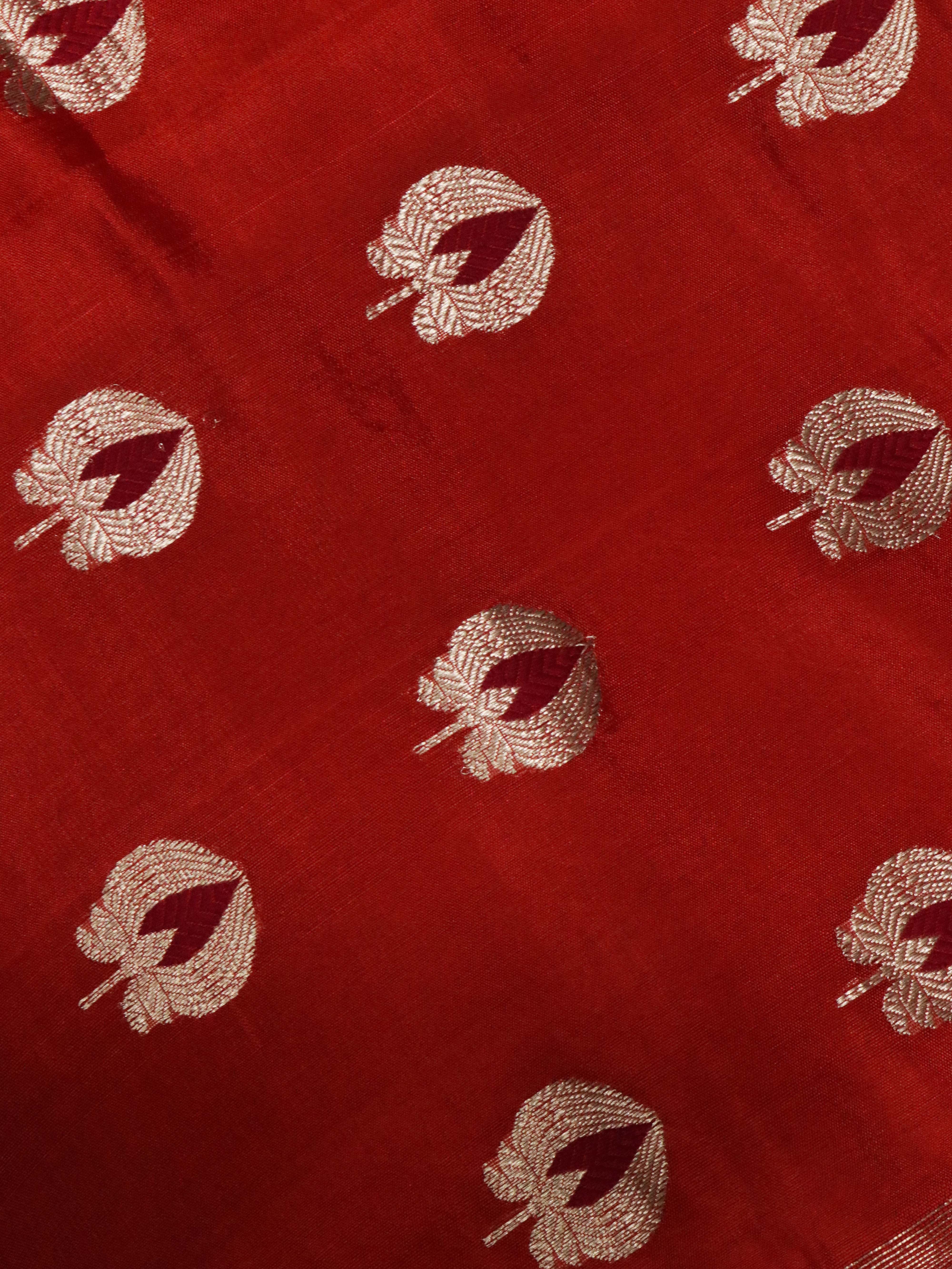 Orange Banarasi Chanderi Silk Saree with Silver & Thread Motifs