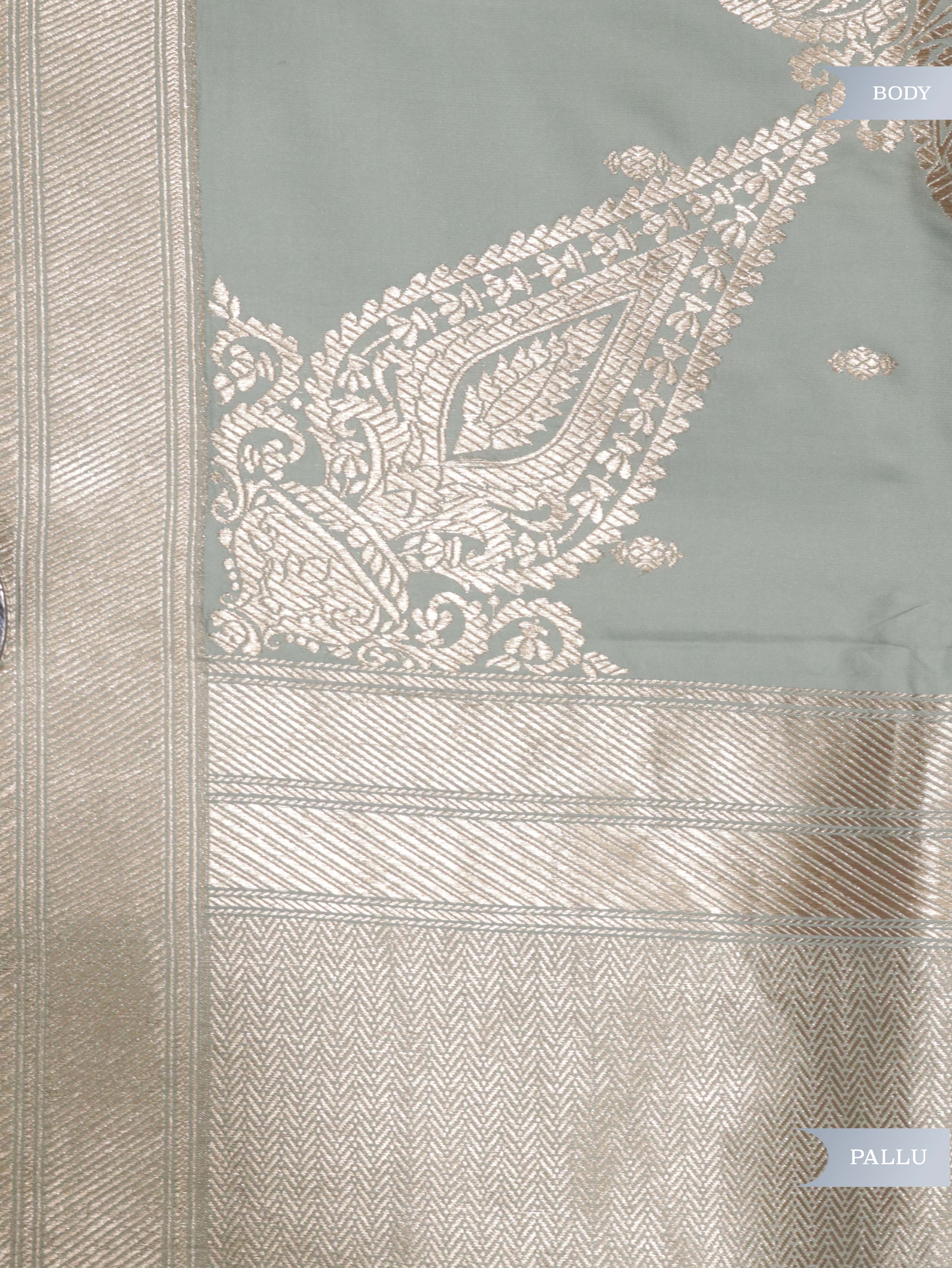 Light Blue Banarasi Mushroom Silk Saree with Silver Motifs & Silver Zari Border