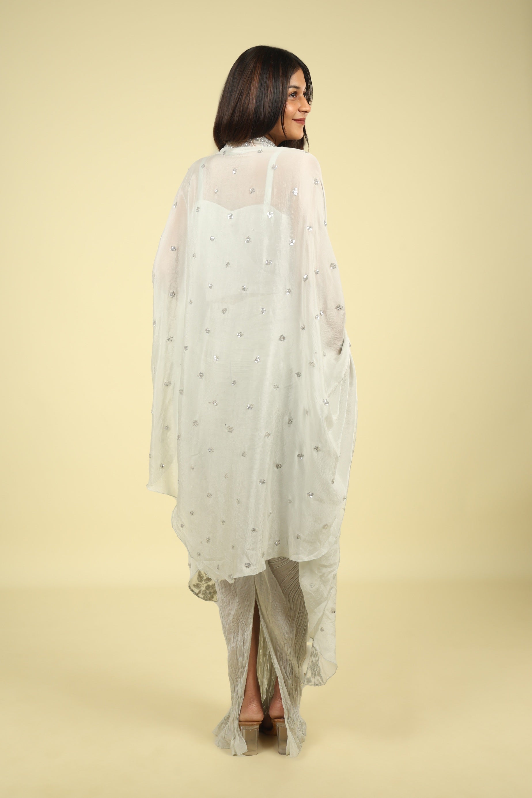 Grey Chinon Corset Skirt Set with Sequin, Cutdana & Stone Embroidery - Mokshaa