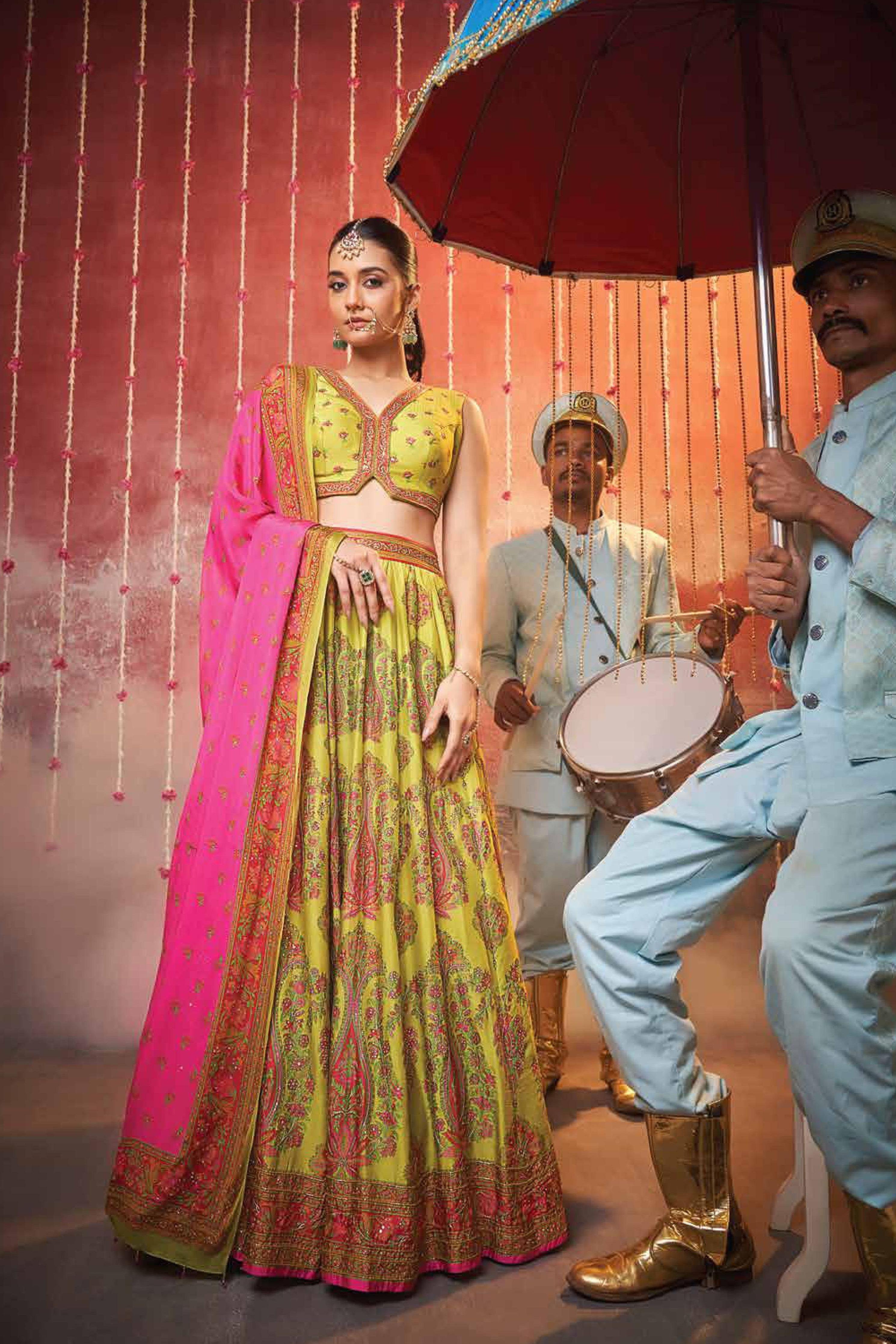Lime Green printed Lehenga Set Mokshaa