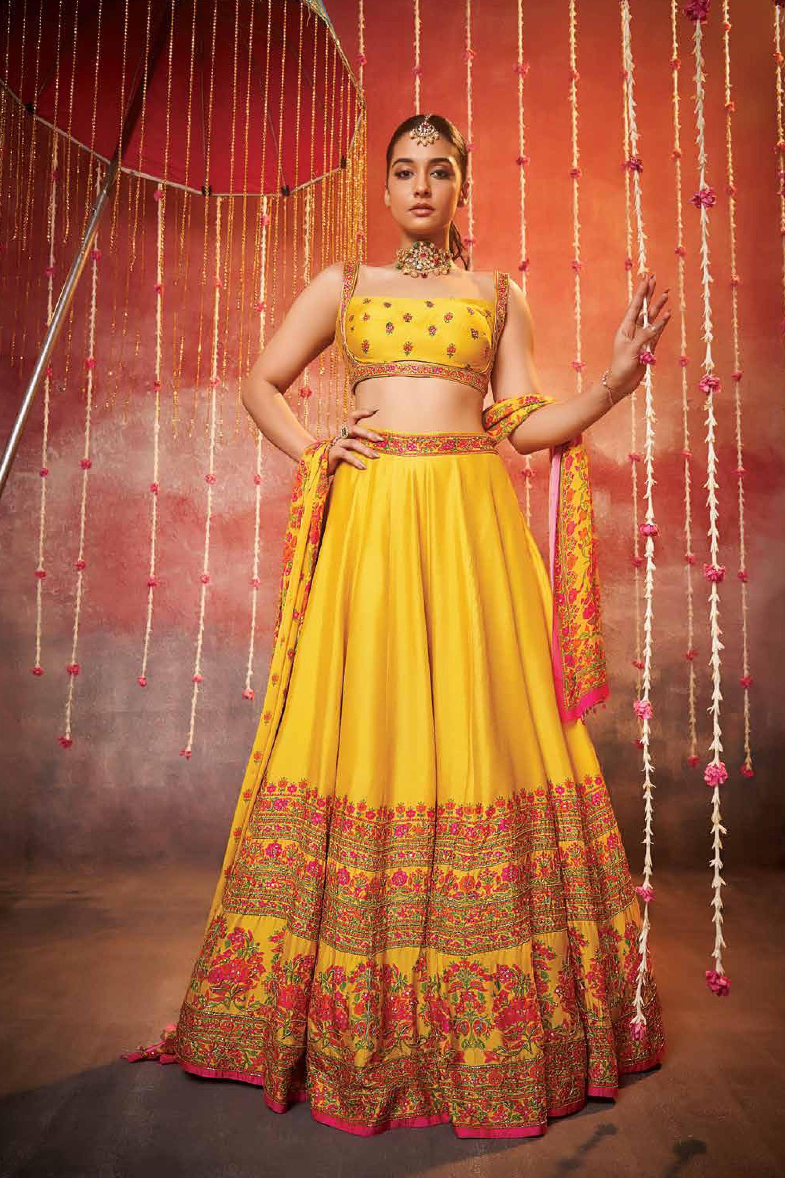 Sunshine Yellow printed Lehenga Set Mokshaa
