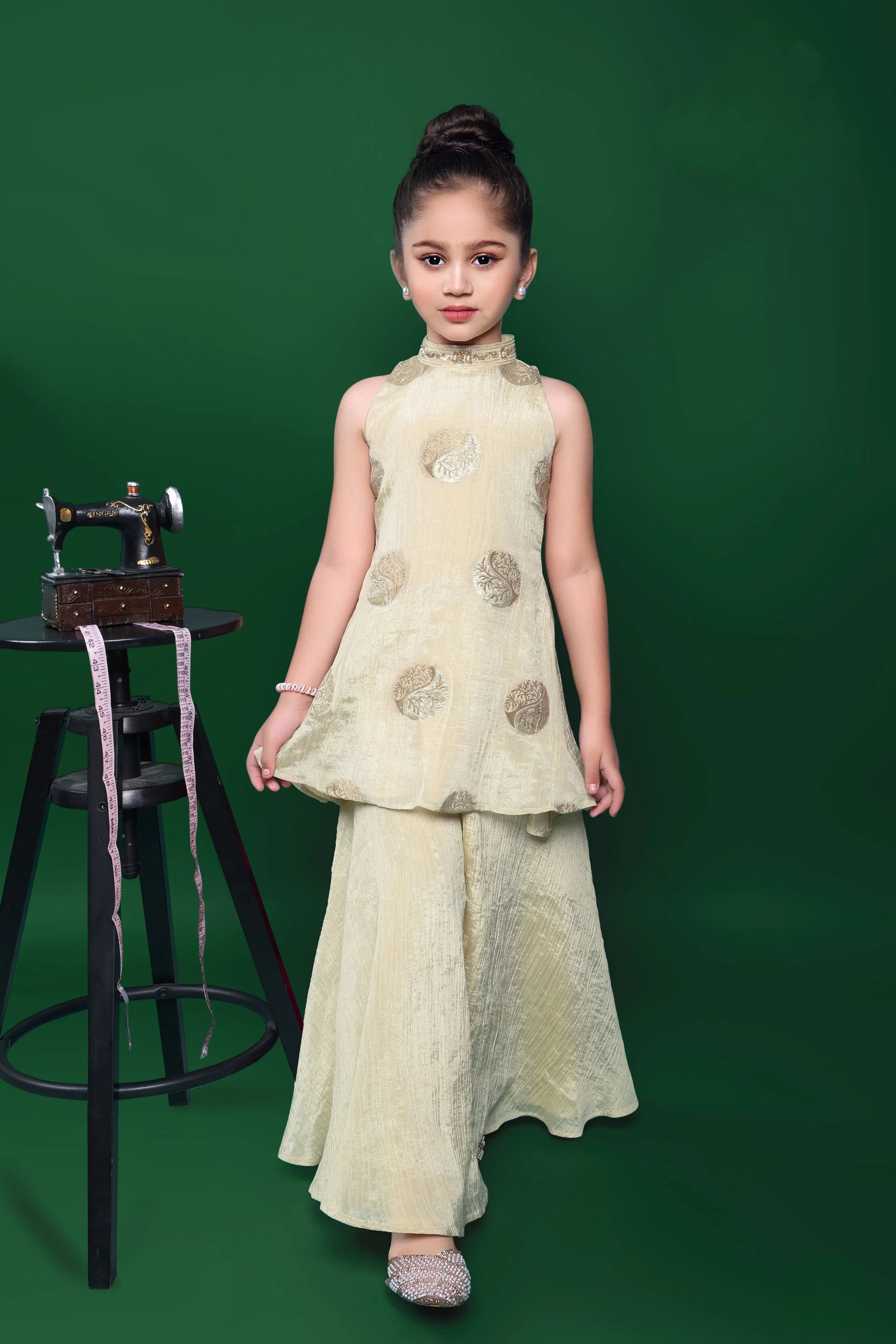 Cream Palazzo Set with Embroidered Top | Mokshaa