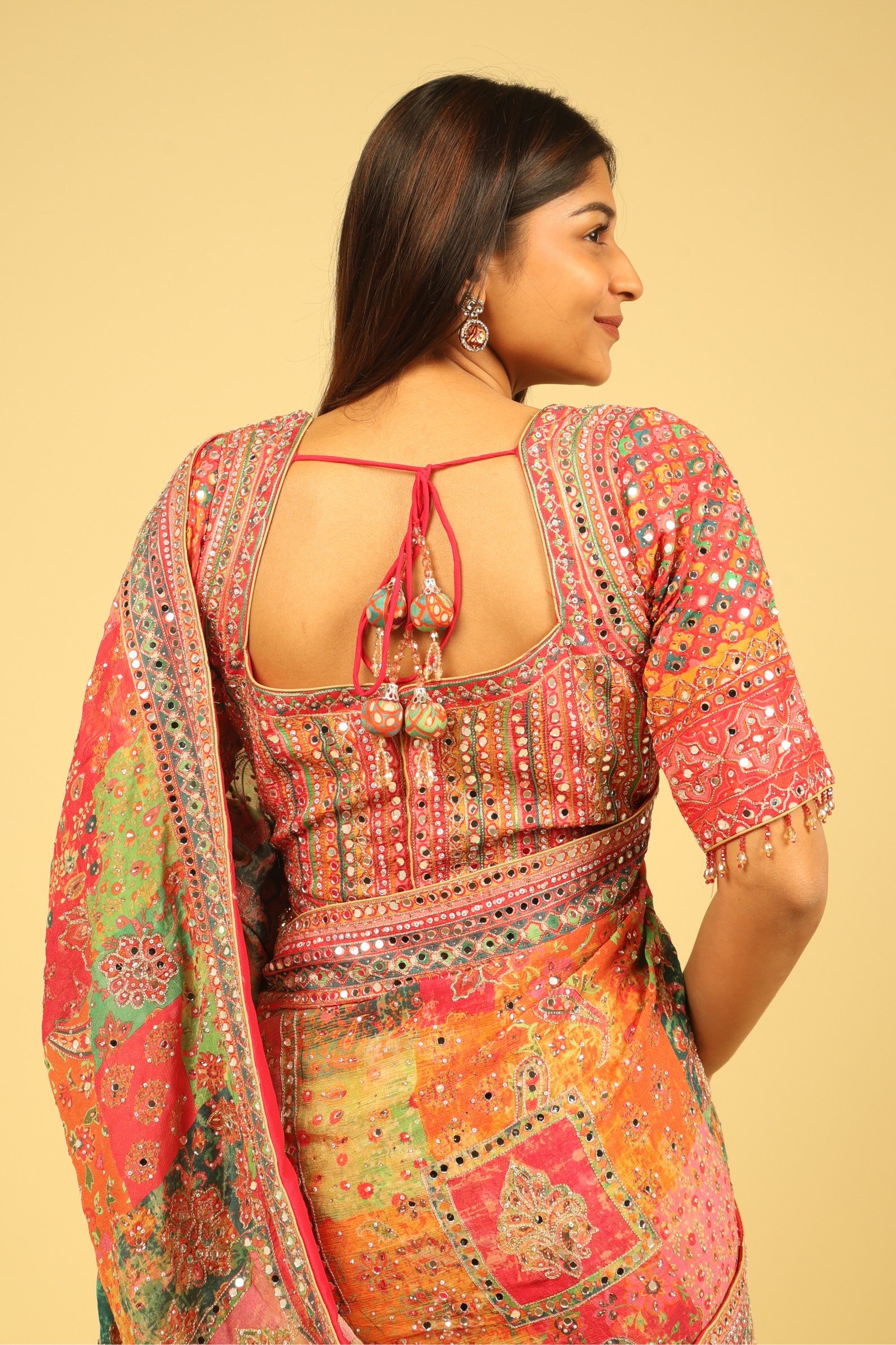 Multicolour Soft Georgette Saree with Digital Print, Sequin & Mirror Highlights