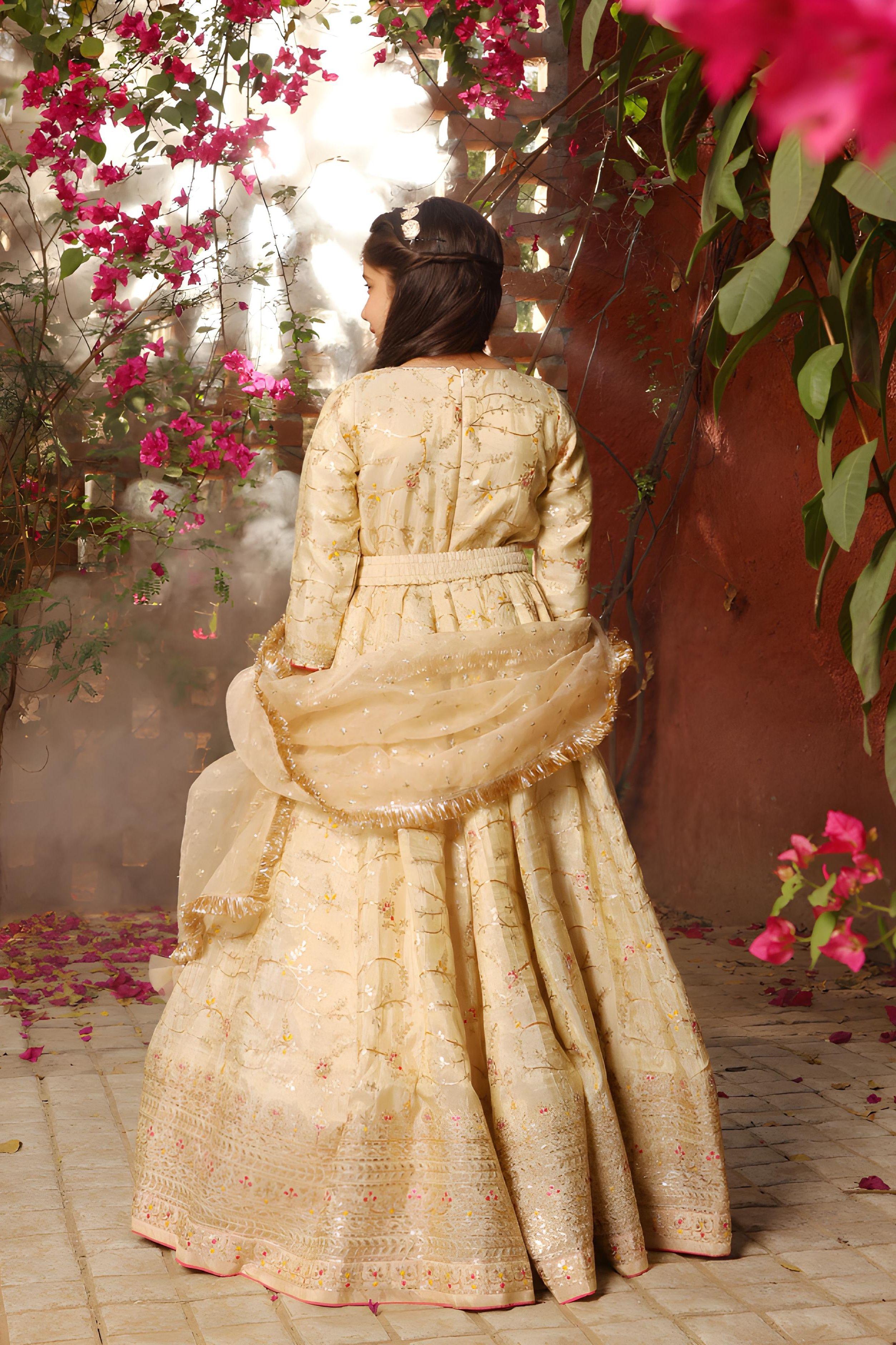 Golden Embroidered Anarkali - Mokshaa