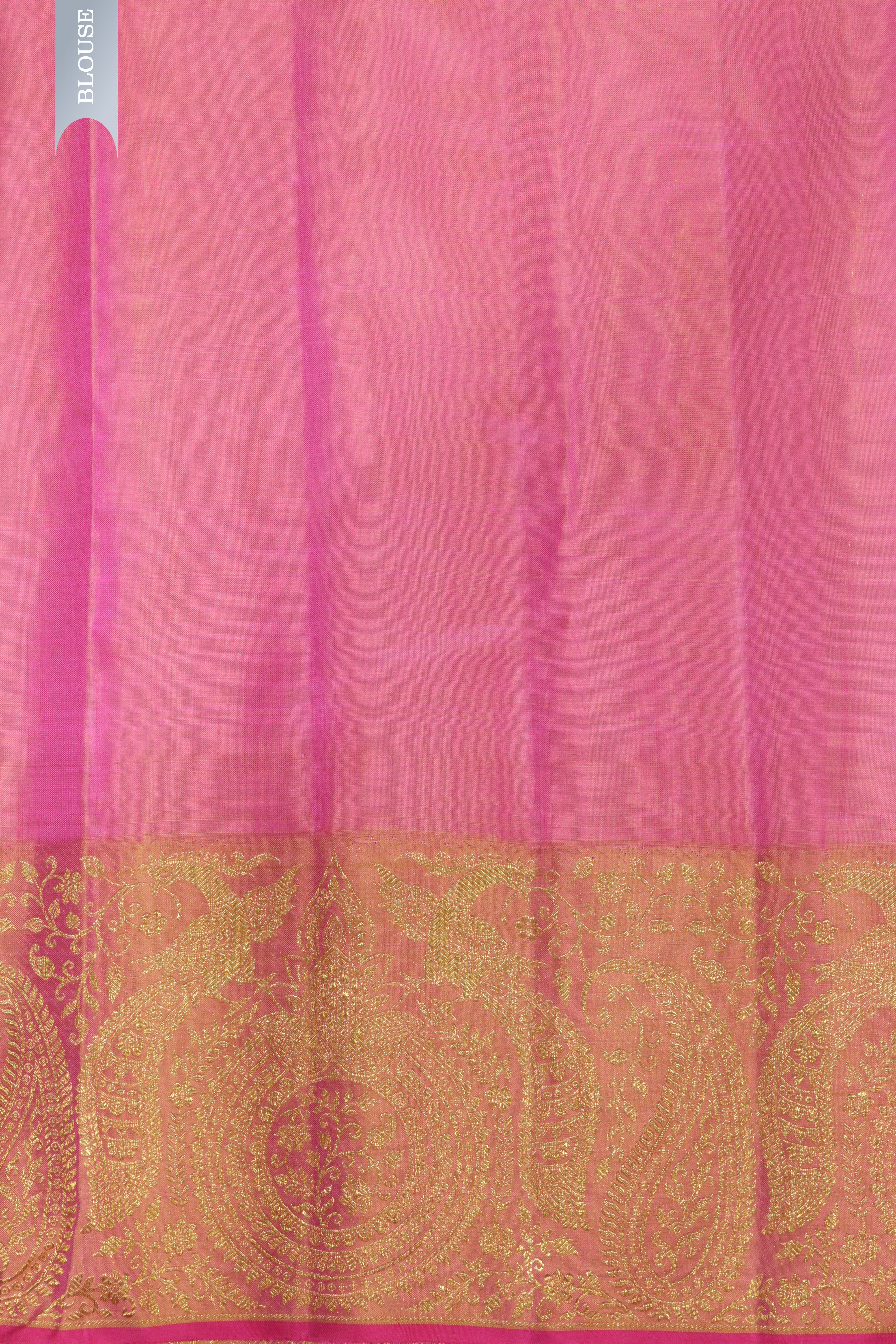 Shaded Pink Kanchipuram Silk Saree with Peacock & Elephant Motifs and Fancy Border