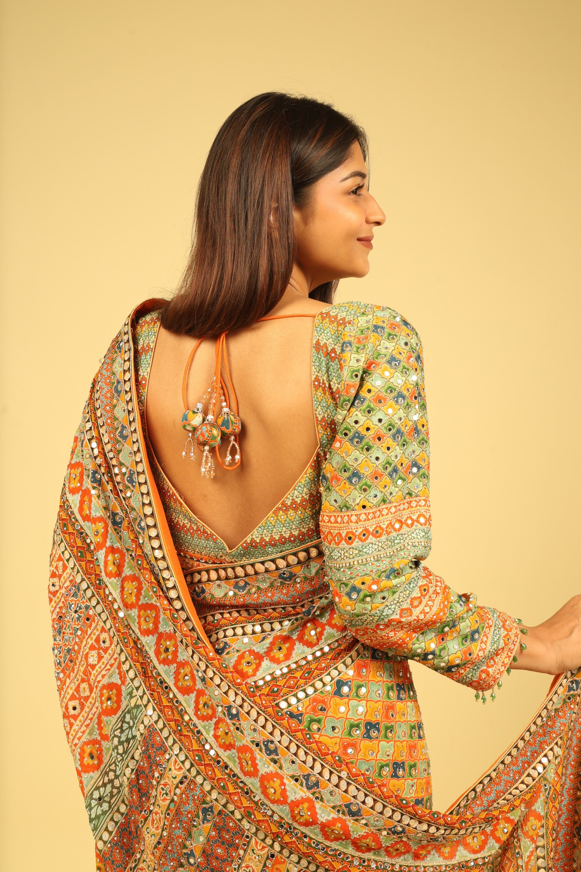 Multicolour Soft Georgette Saree with Digital Print, Sequin & Mirror Highlights