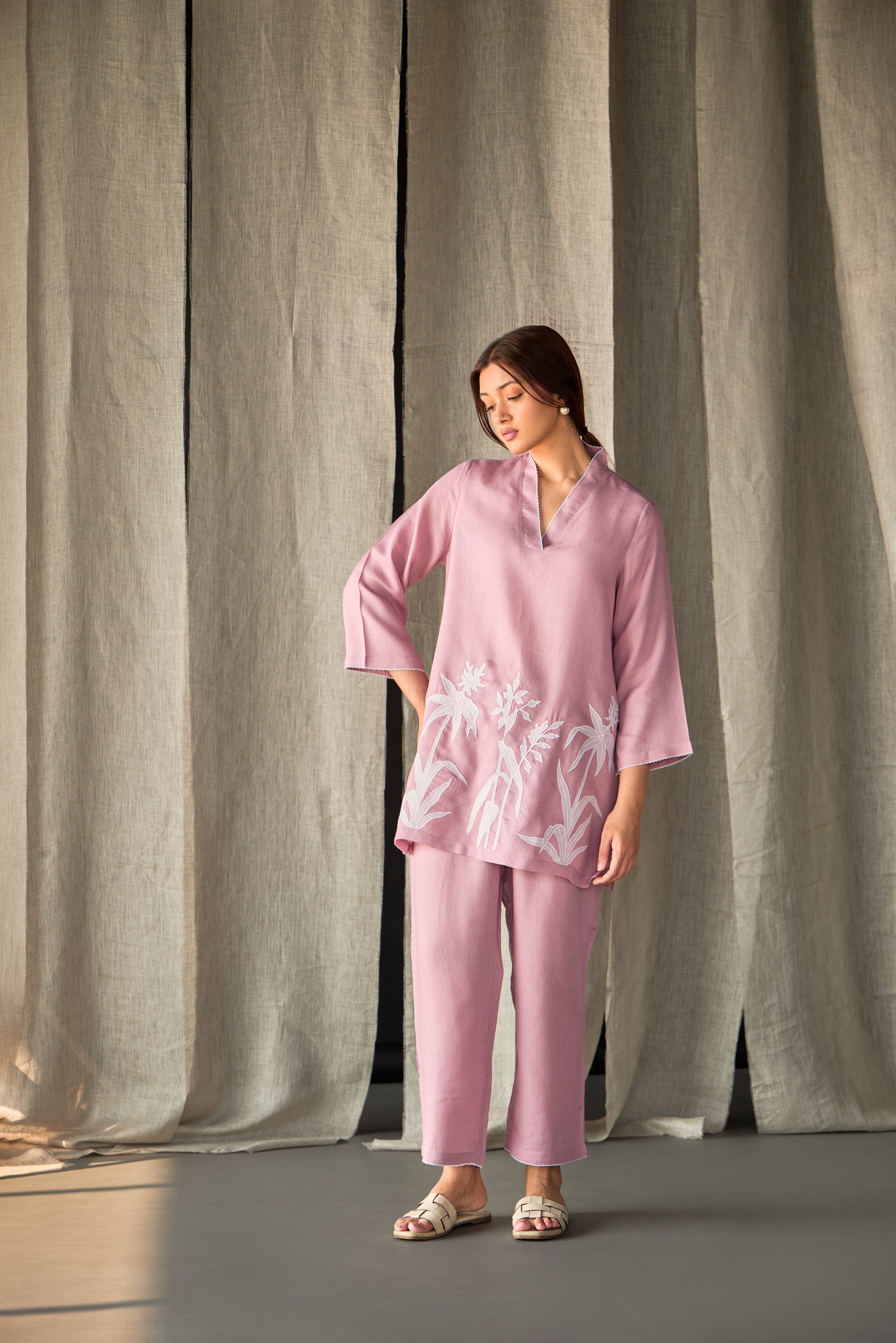 Blossom Pink Applique Linen Co-ord Set