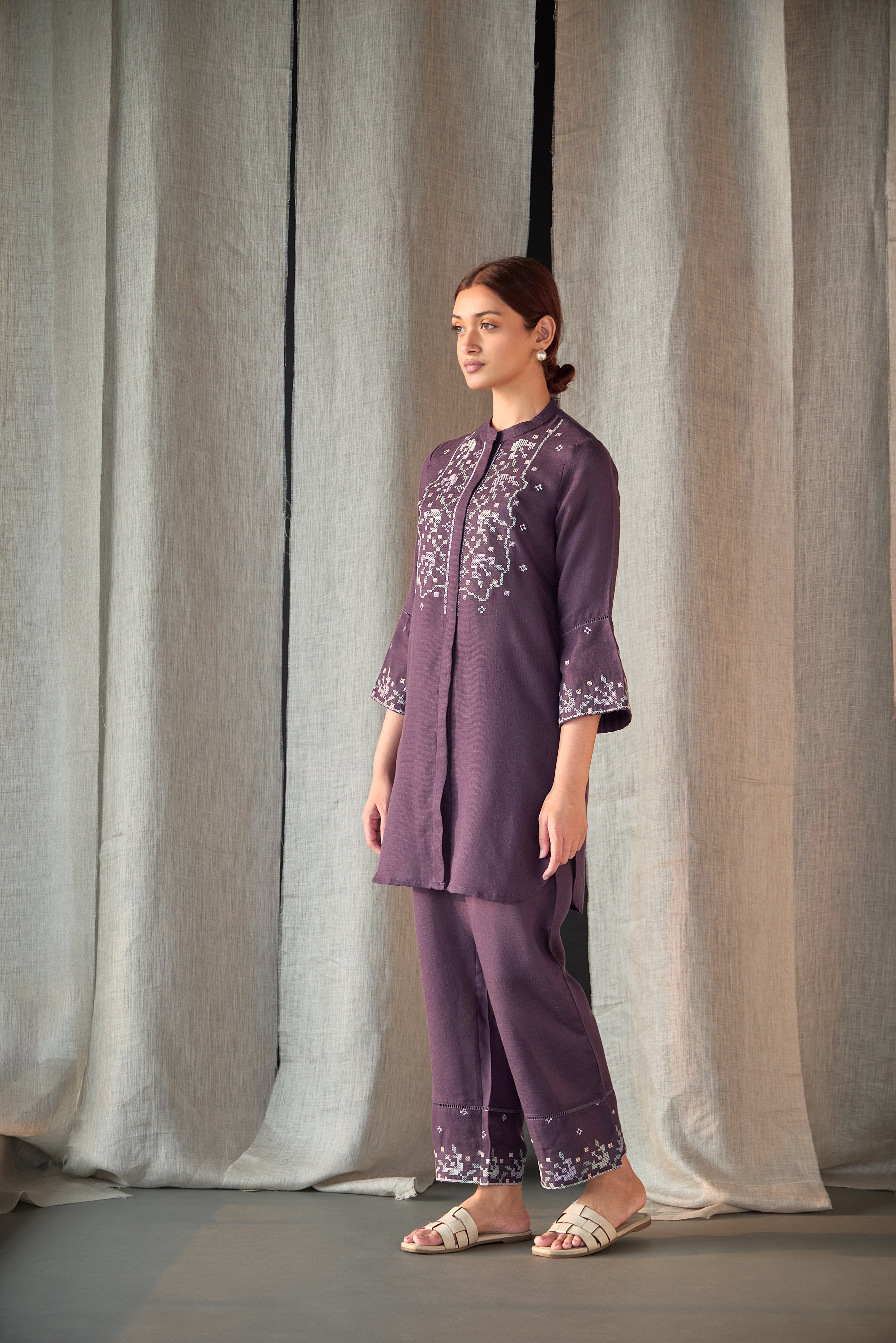 Grape Linen Cross-Stitch Co-ord Set