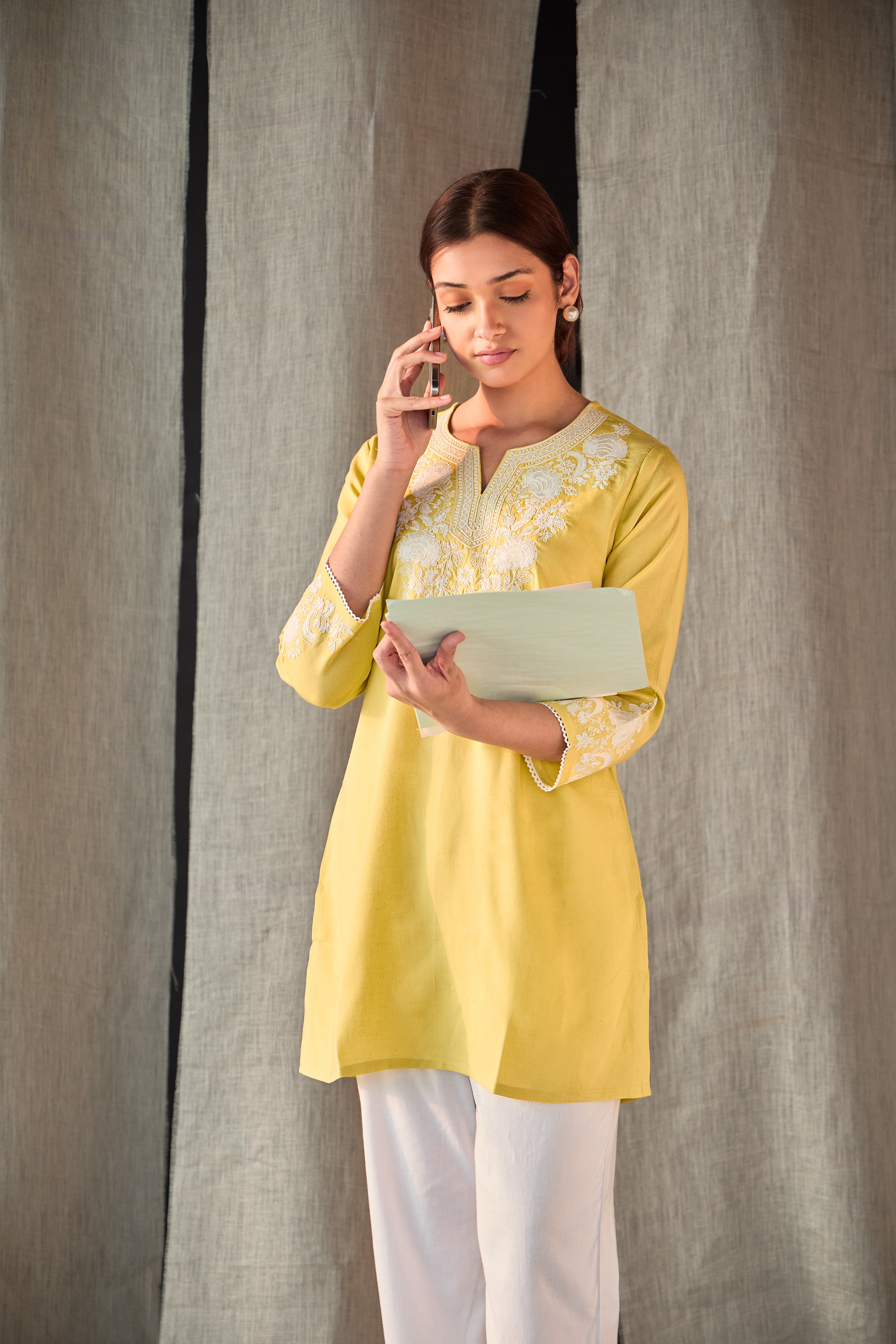 Yellow Yoke Embroidered Co-ord Set