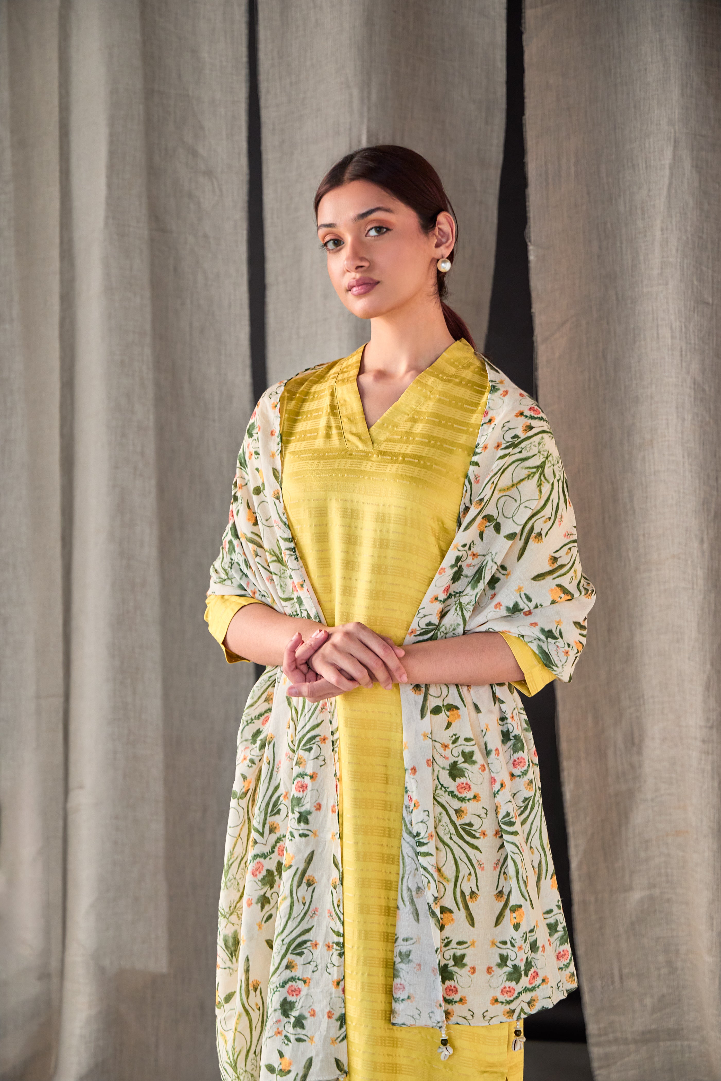 Yellow Tencel Kurta Set with Odhani