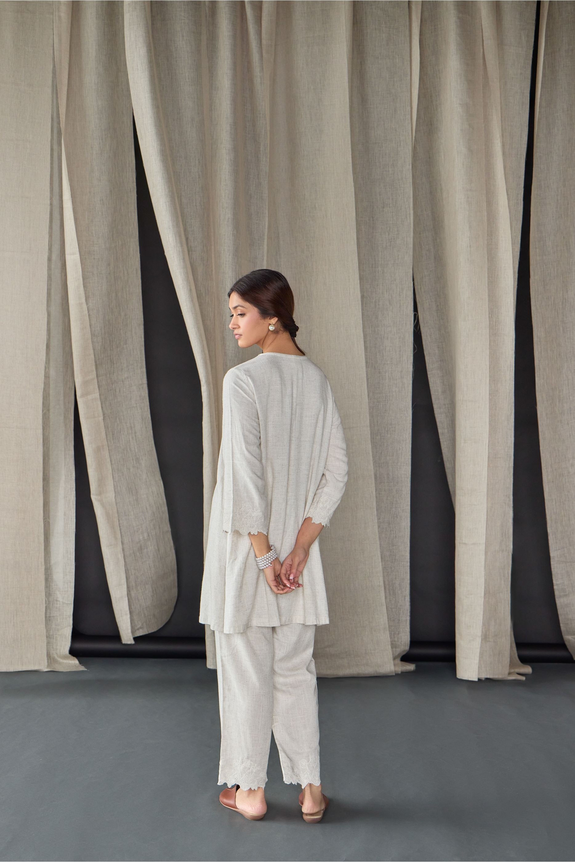 Natural Tonal Embroidered Co-ord Set - Mokshaa
