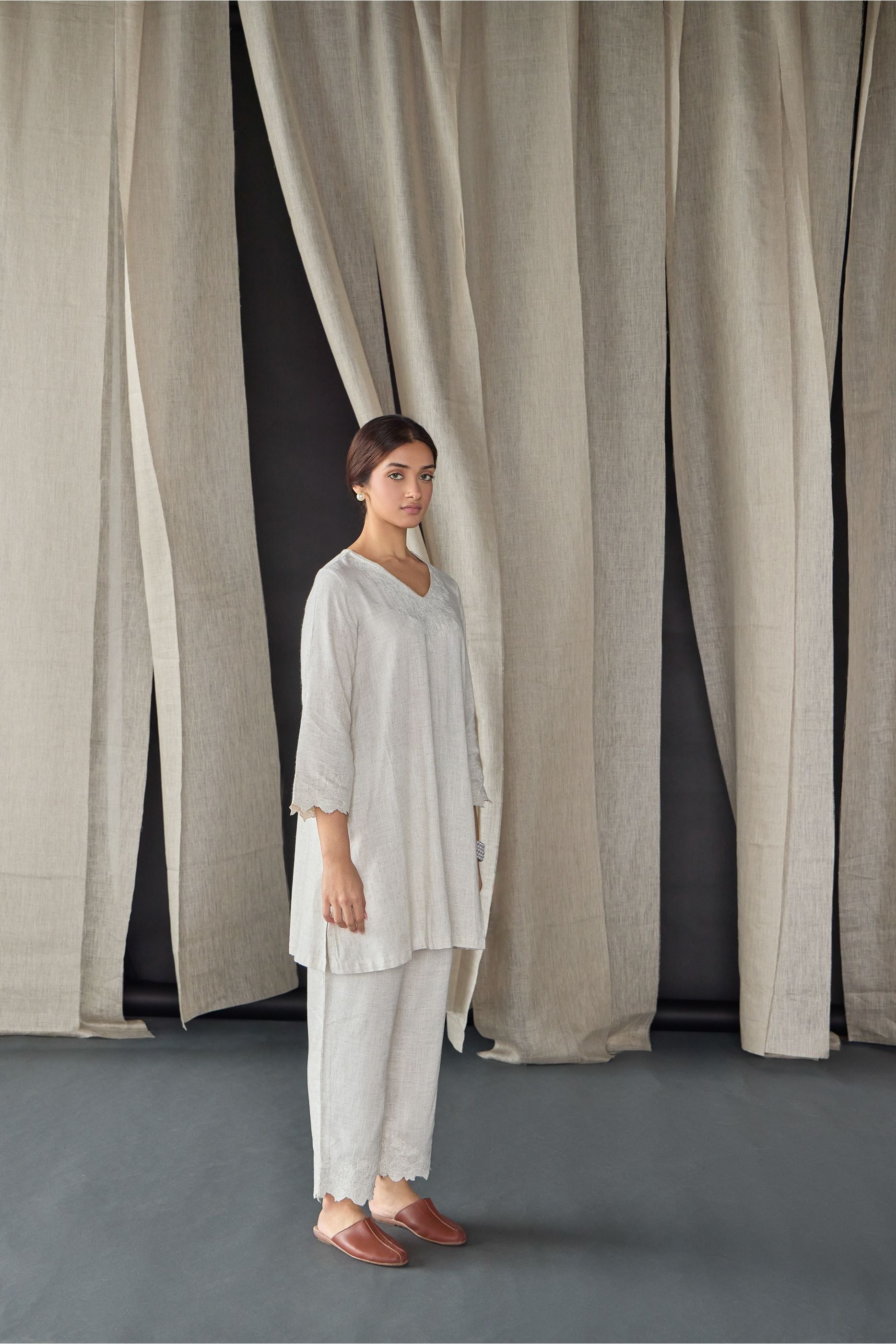 Natural Tonal Embroidered Co-ord Set - Mokshaa