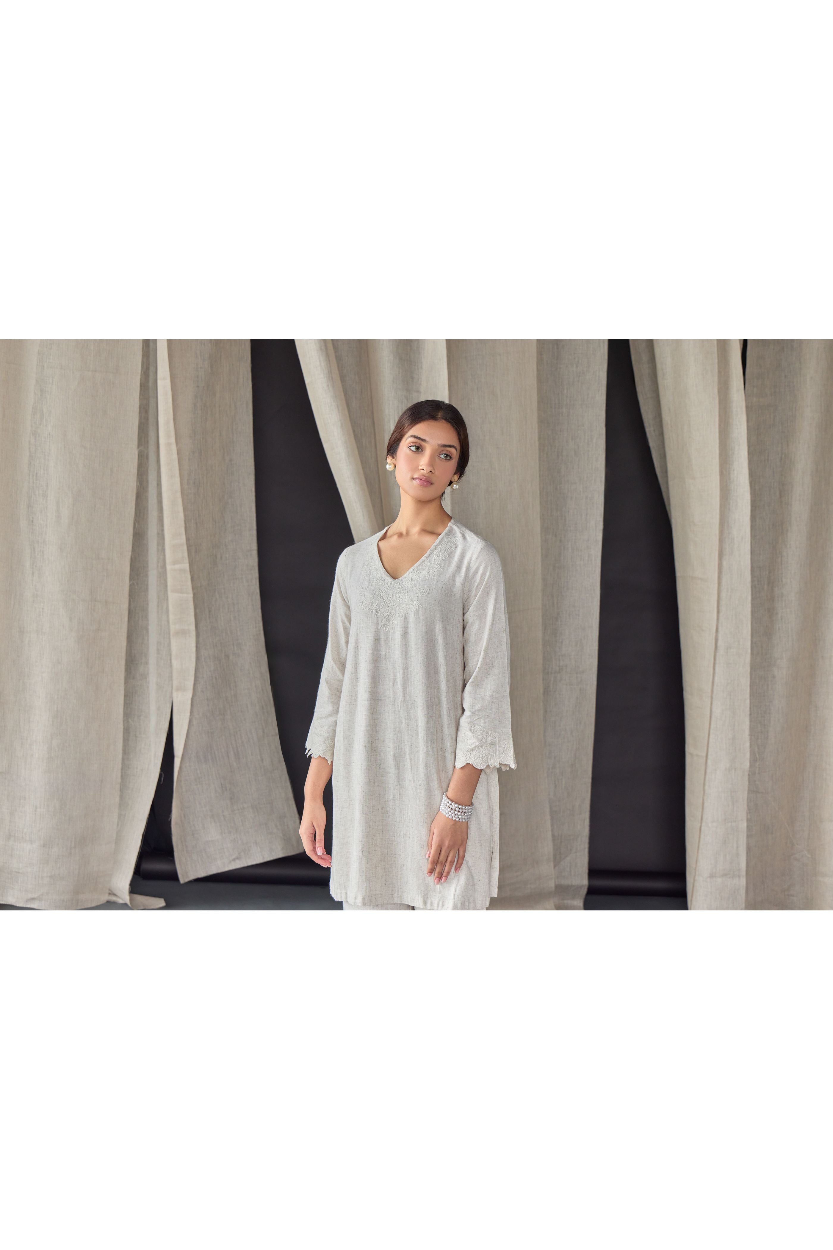 Natural Tonal Embroidered Co-ord Set - Mokshaa
