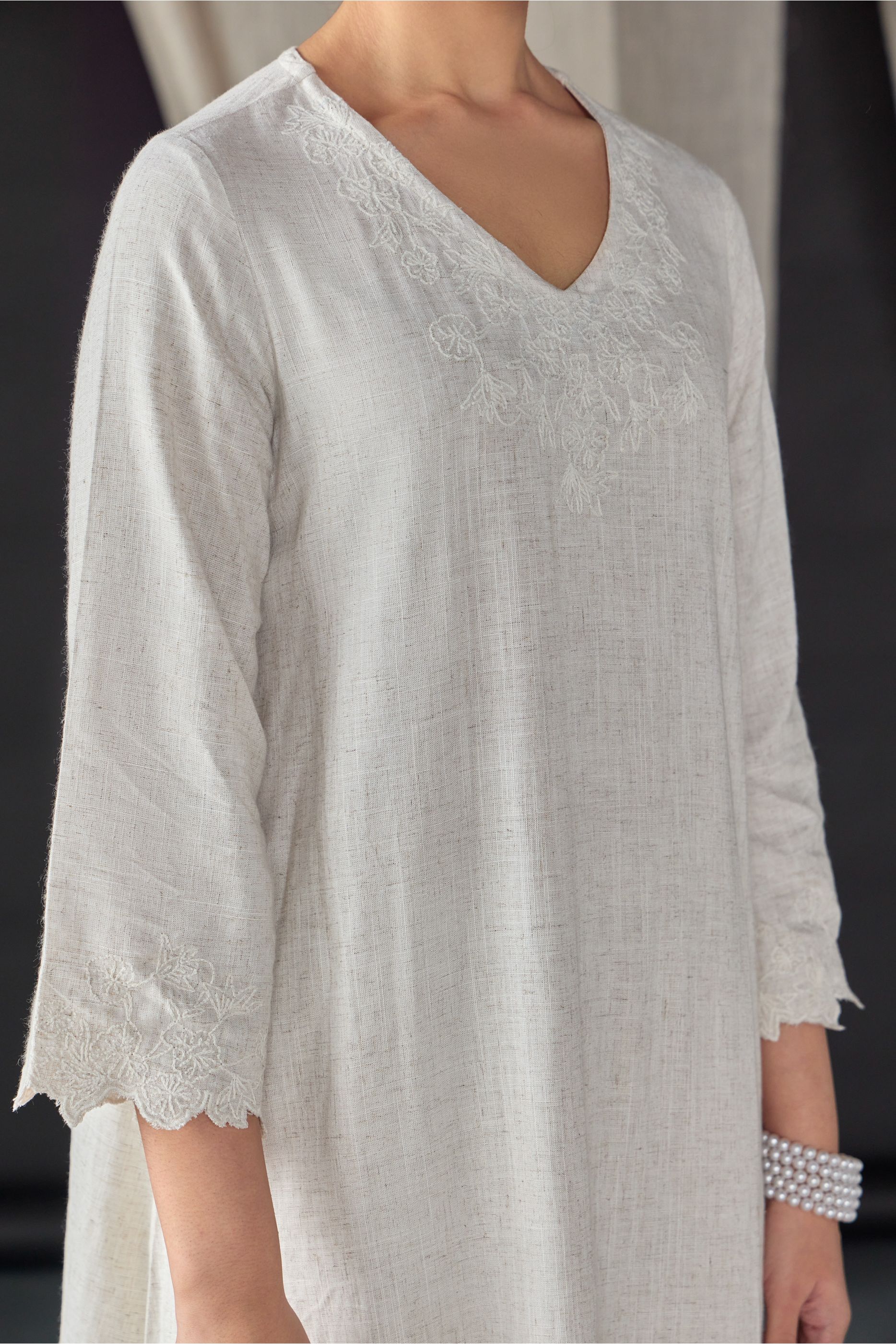 Natural Tonal Embroidered Co-ord Set - Mokshaa