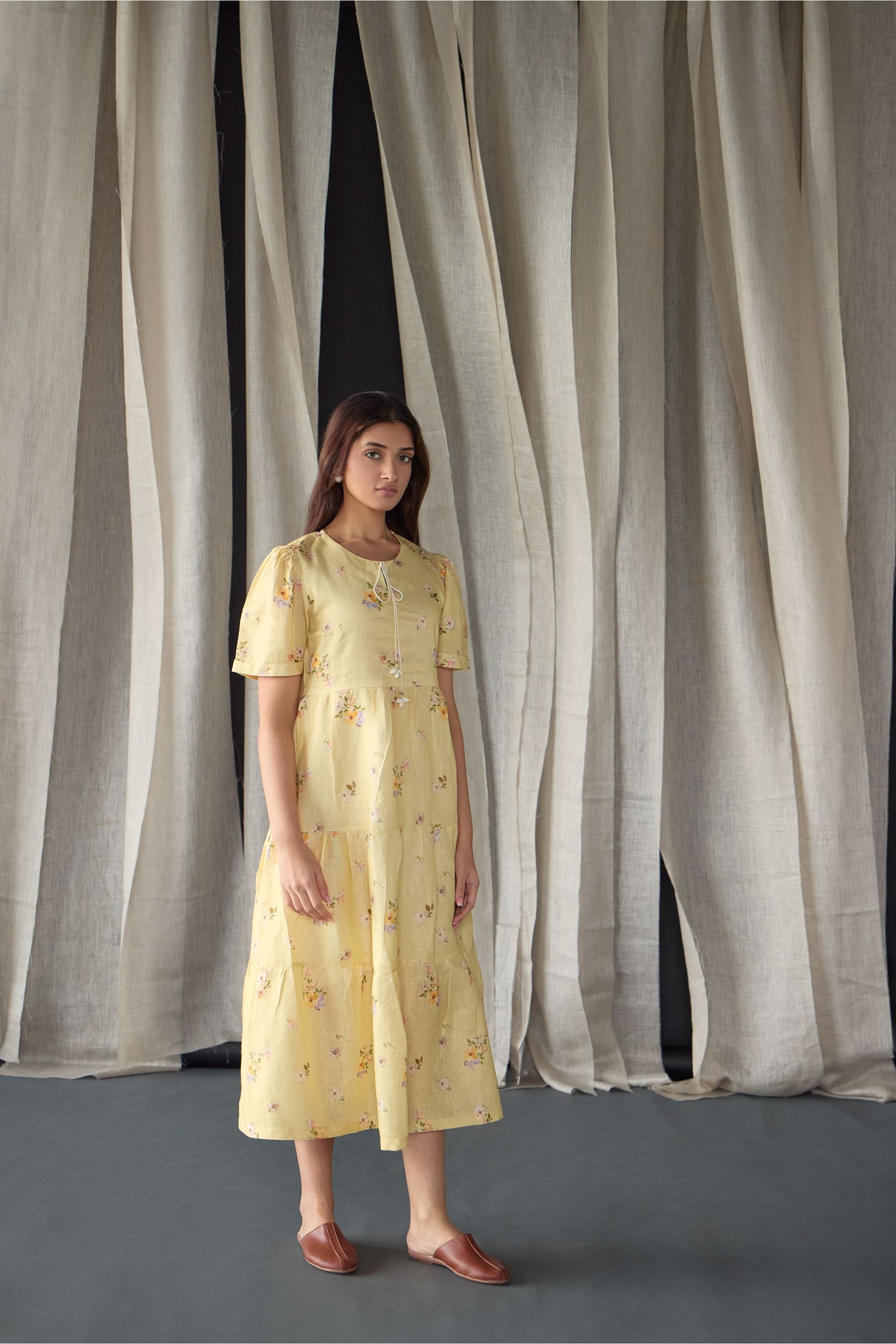 Butter Pure Linen Dress - Mokshaa