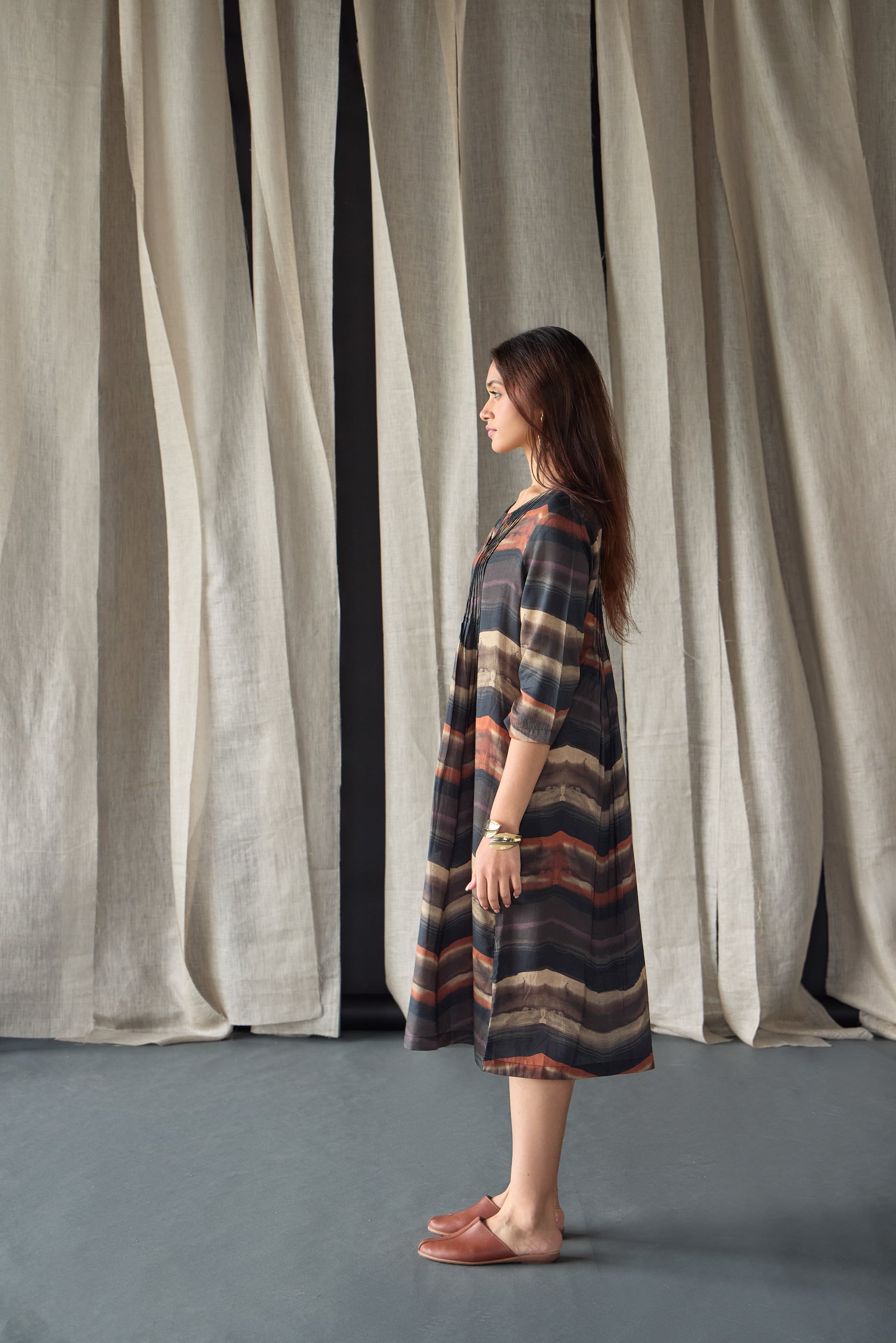 Valley Paint Flowy Silk Dress-Black