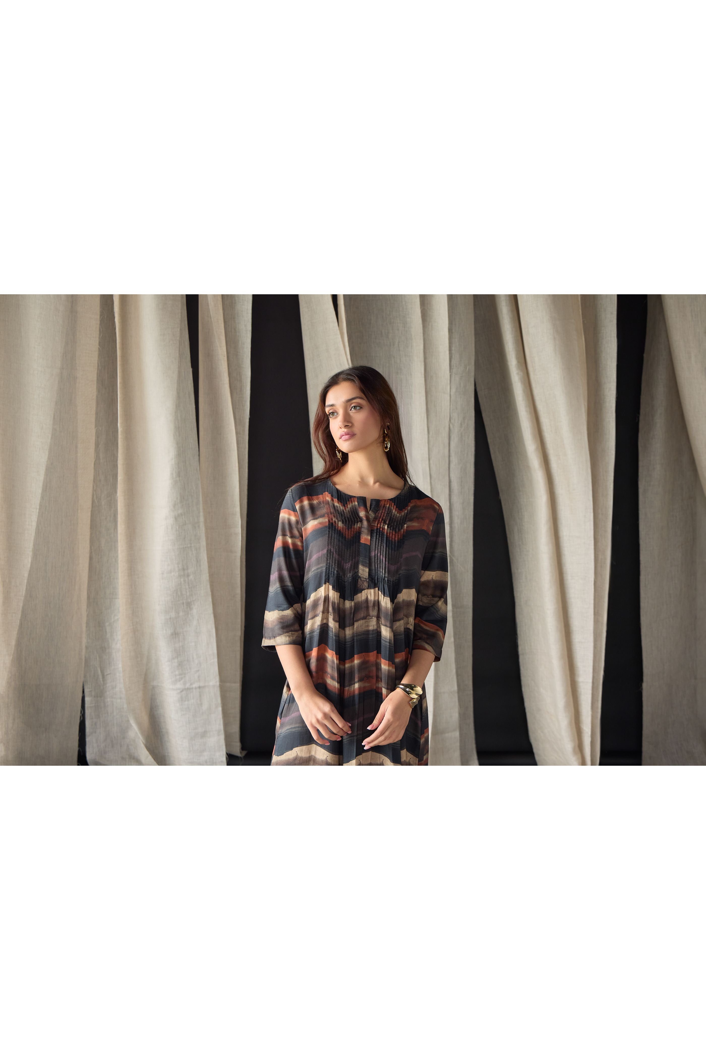 Valley Paint Flowy Silk Dress-Black - Mokshaa