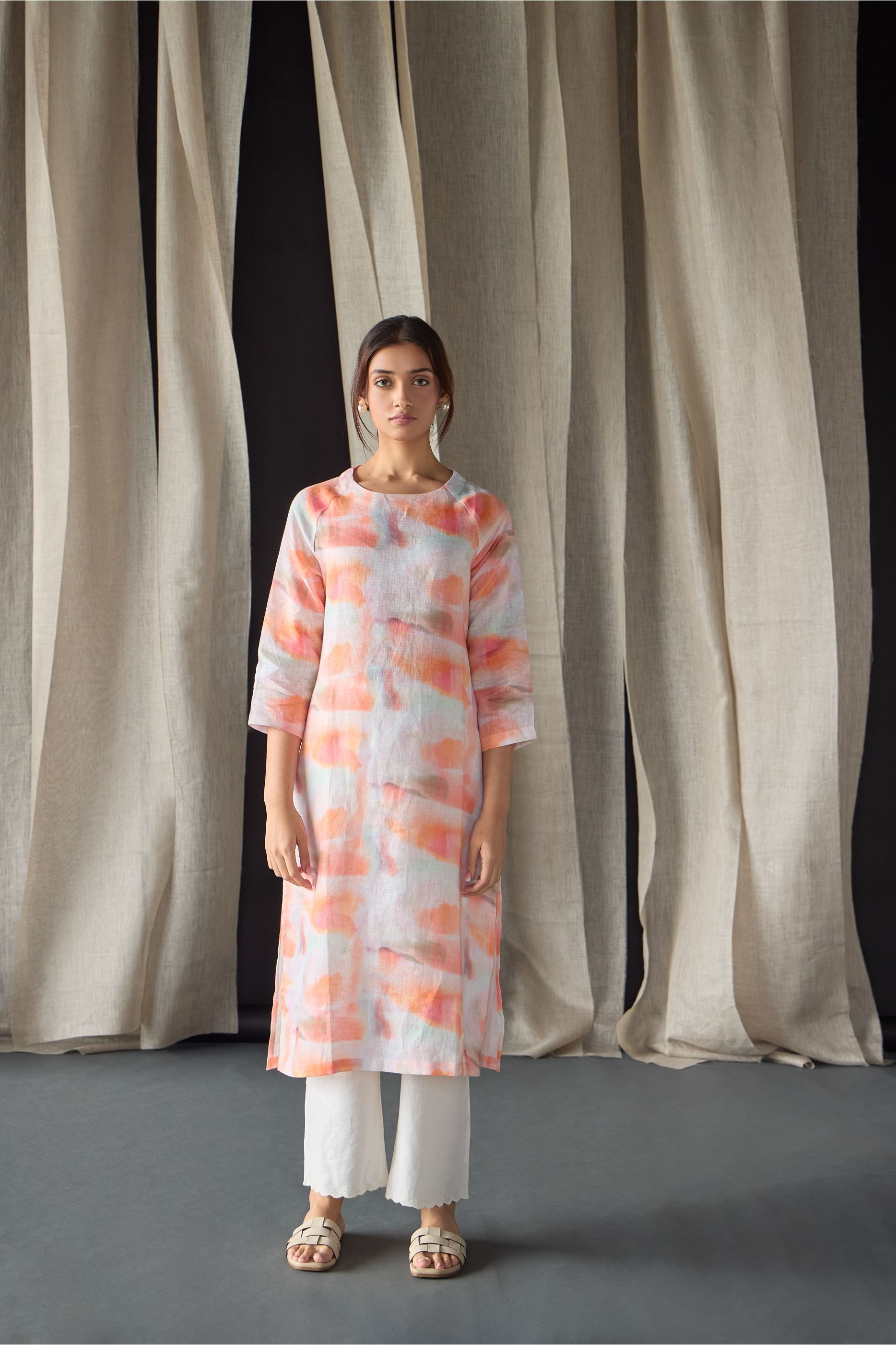 Apricot Linen Kurta Set - Mokshaa