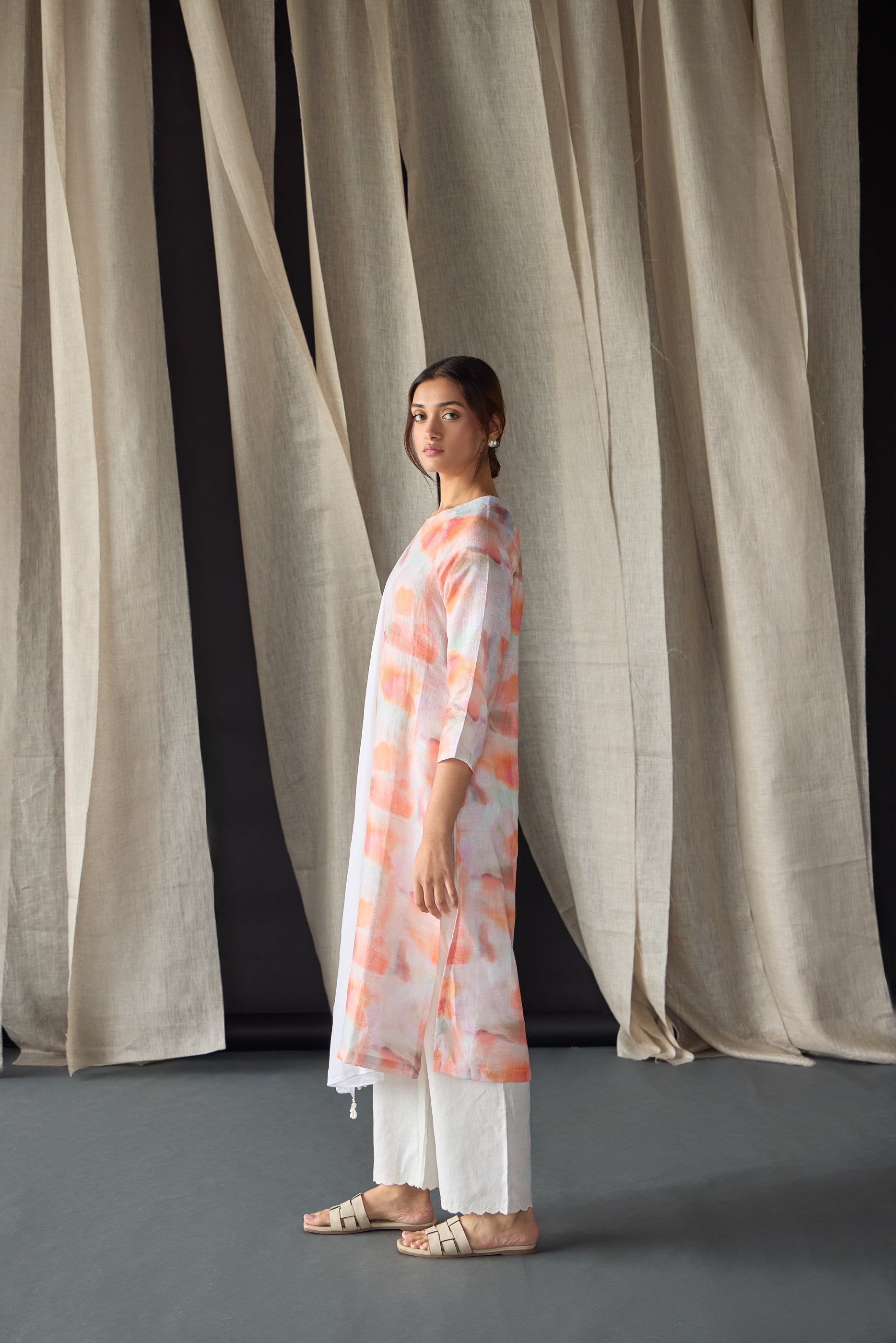 Apricot Linen Kurta Set