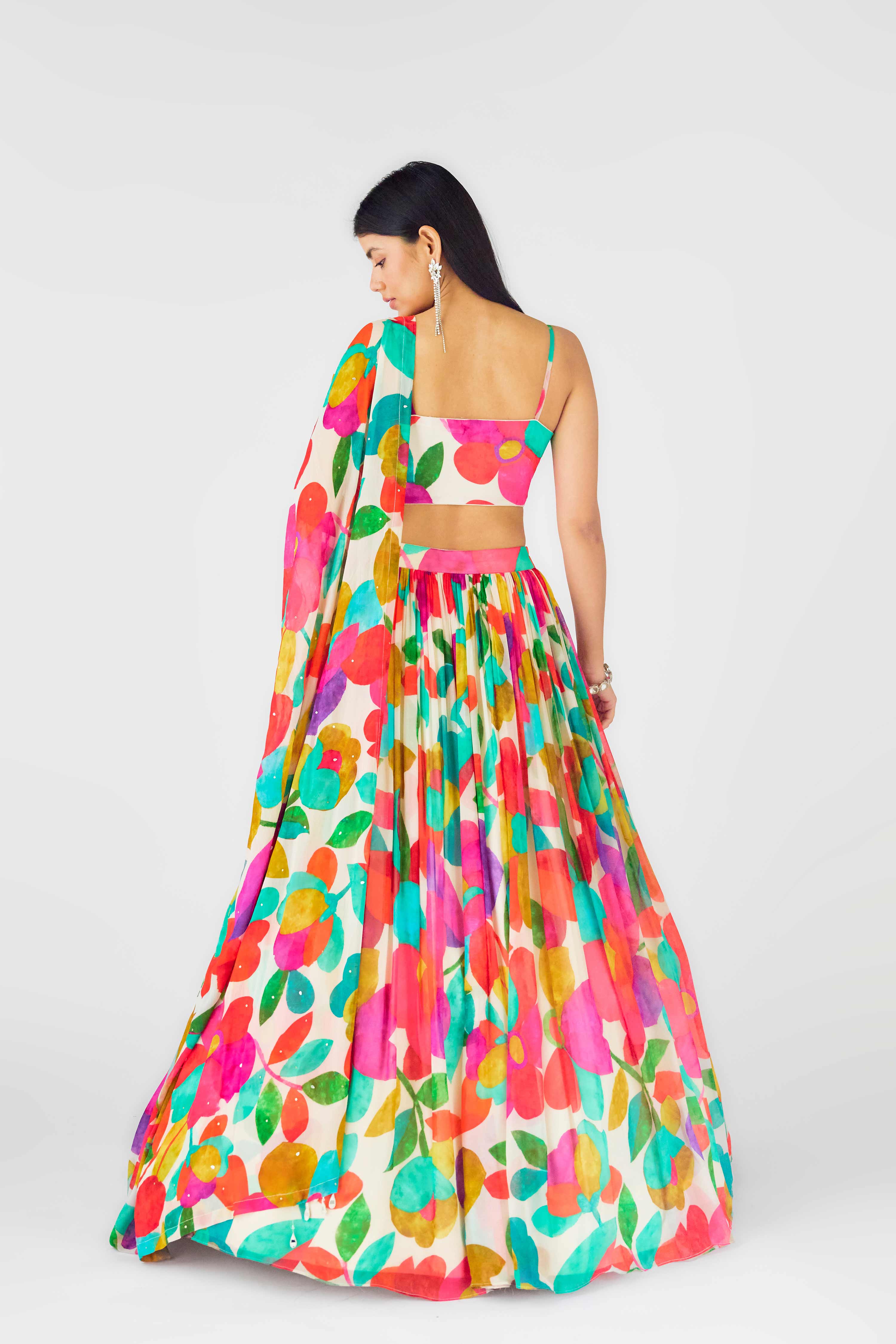 Multicolor Georgette Lehenga with Mirror & Zari Embroidery Mokshaa