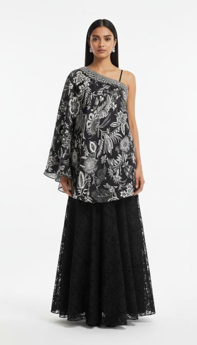 Black Crepe Sharara Set