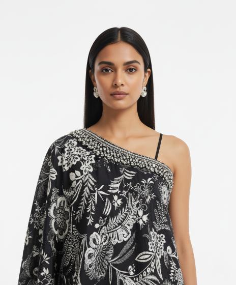 Black Crepe Sharara Set