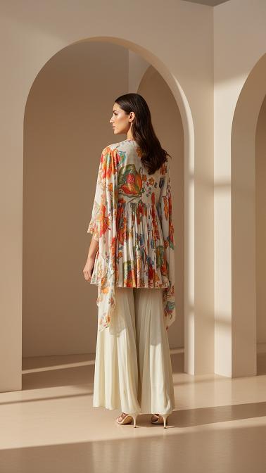 Ivory Pleat Embroidered Sharara Set
