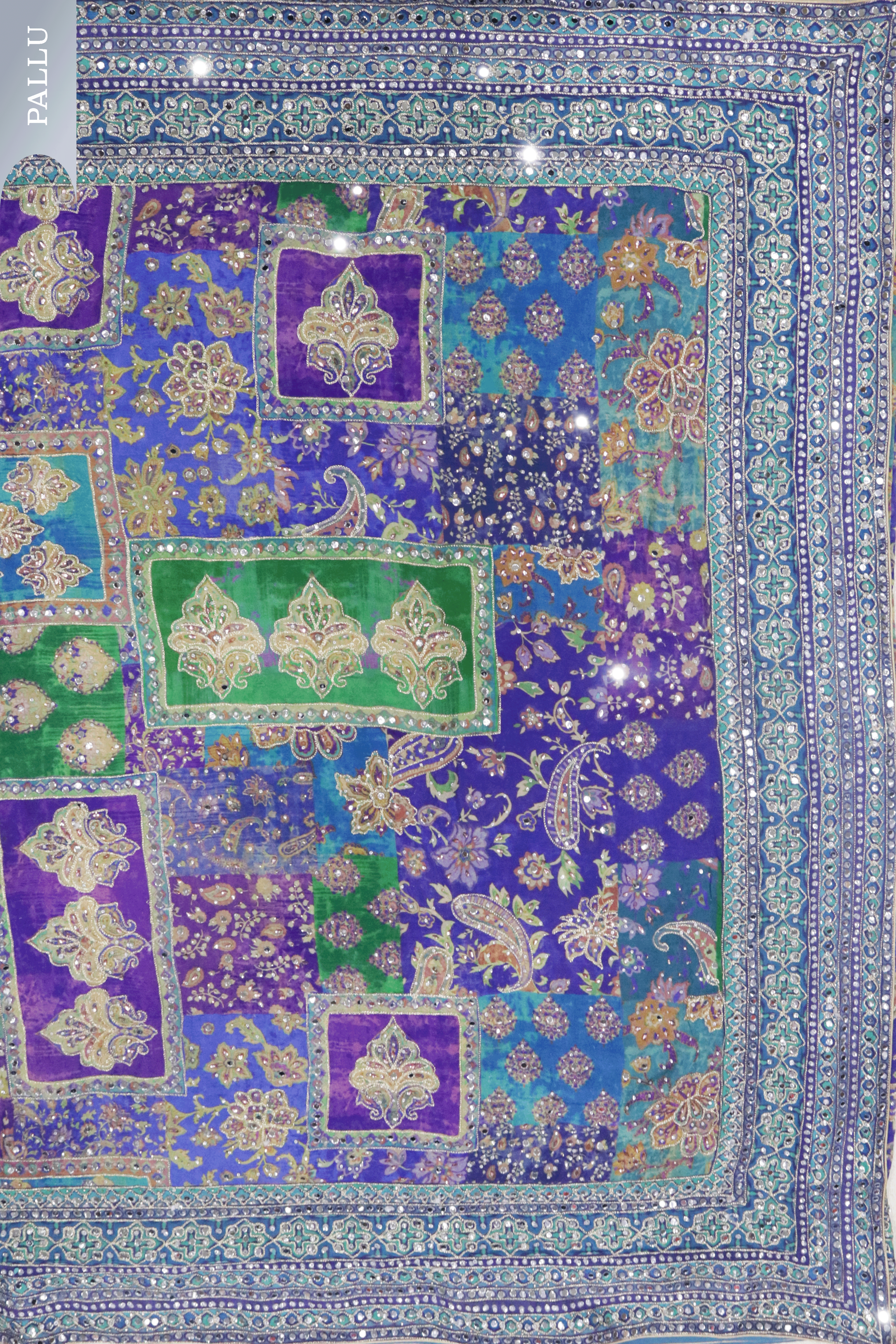 Blue Georgette Mirror Work Saree