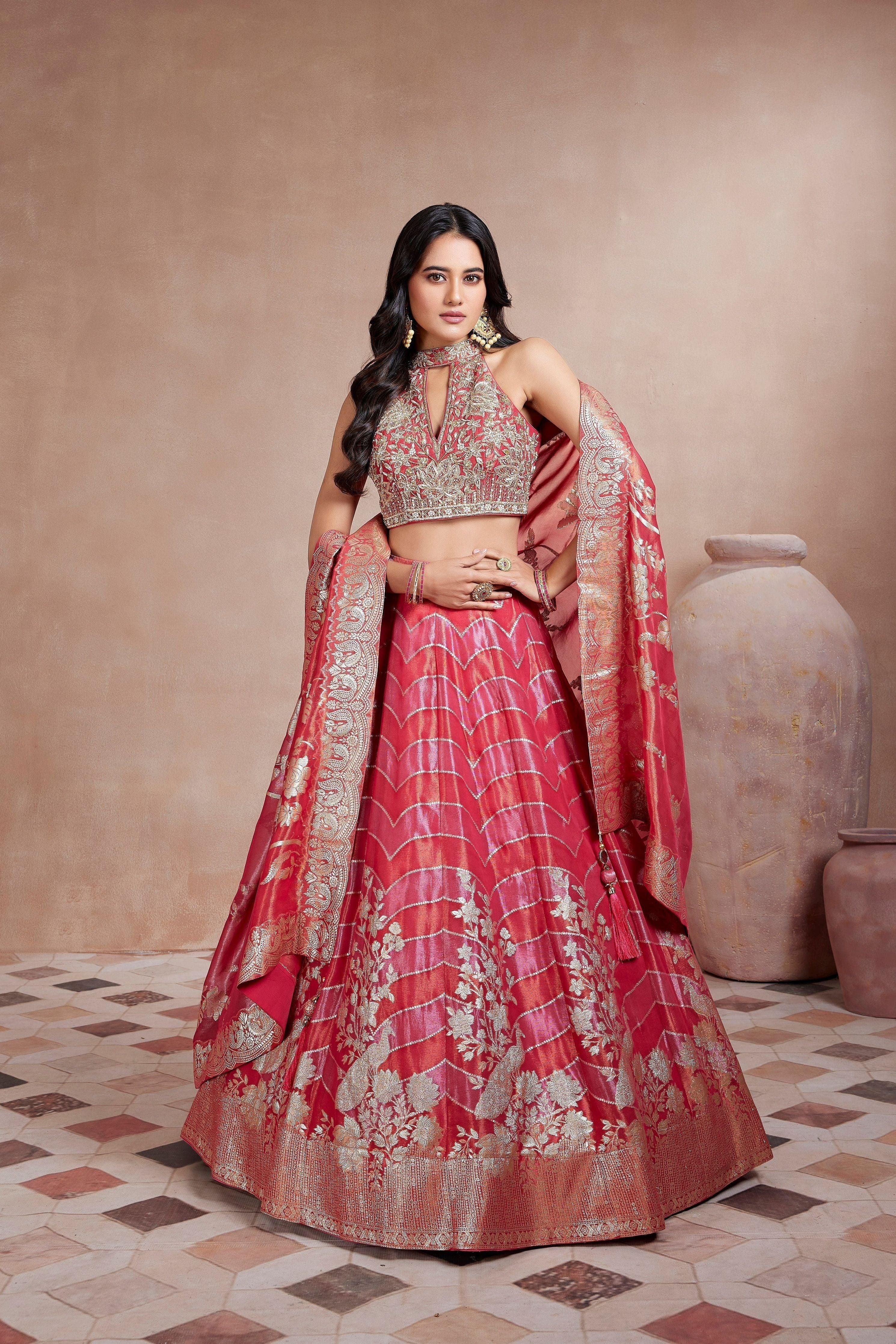 Blush Pink Embellished Belgium Silk Lehenga Set - Mokshaa