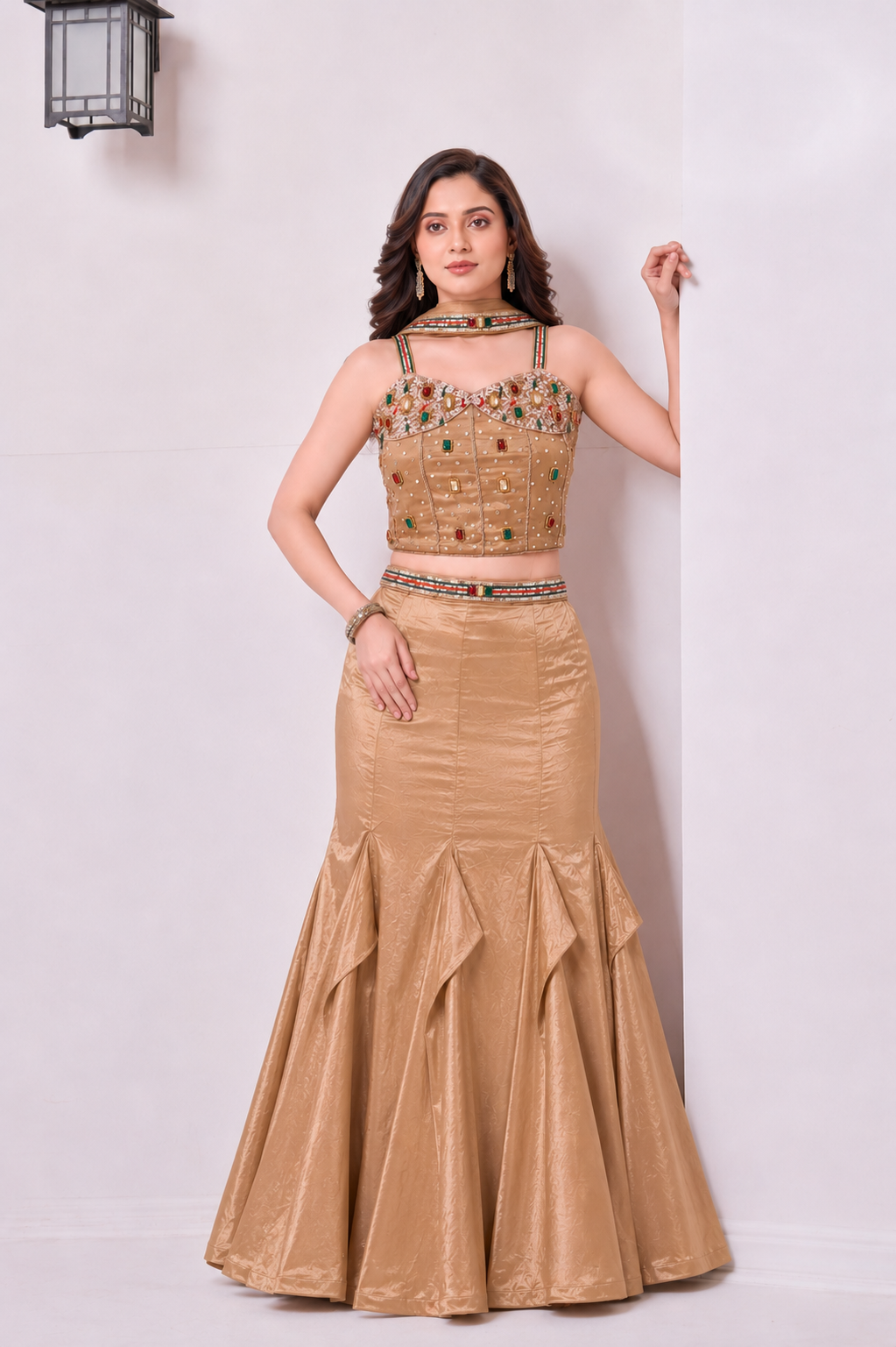 Gold Embellished Lehenga Set for Girls