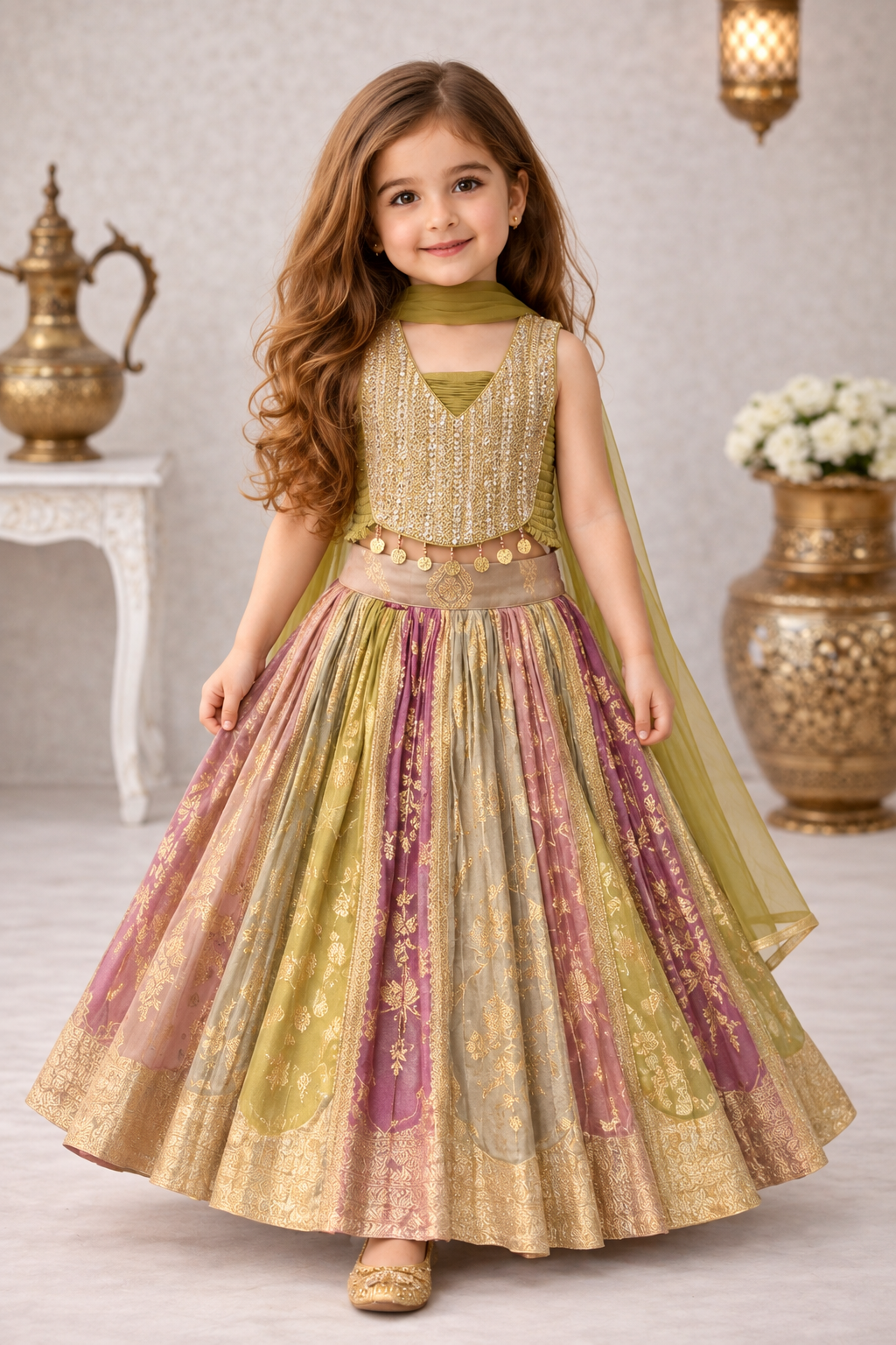 Multicolour Banarasi Crush Lehenga Set - Mokshaa