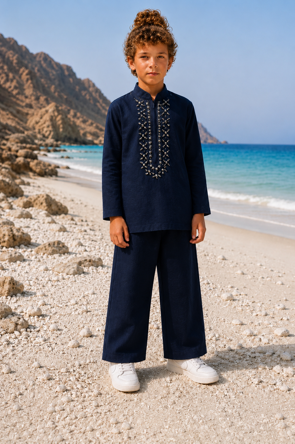 Navy Blue Embroidered Kurta Set