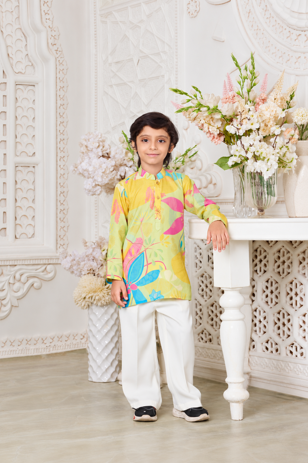 Yellow Multicolor Floral Print Kurta Pyjama Set