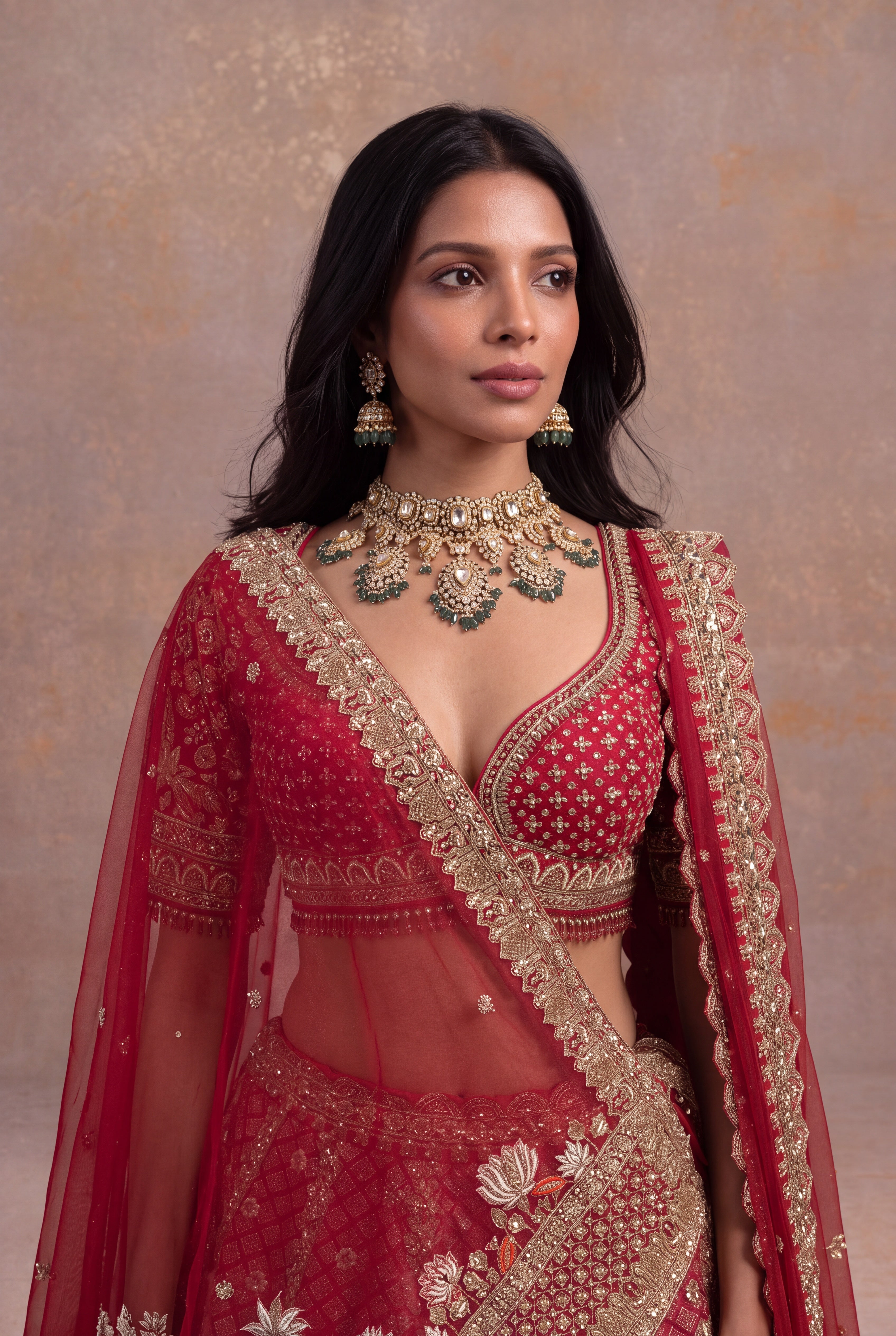 Red Silk Bridal Lehenga with Zardozi Jaal & Palace Motifs