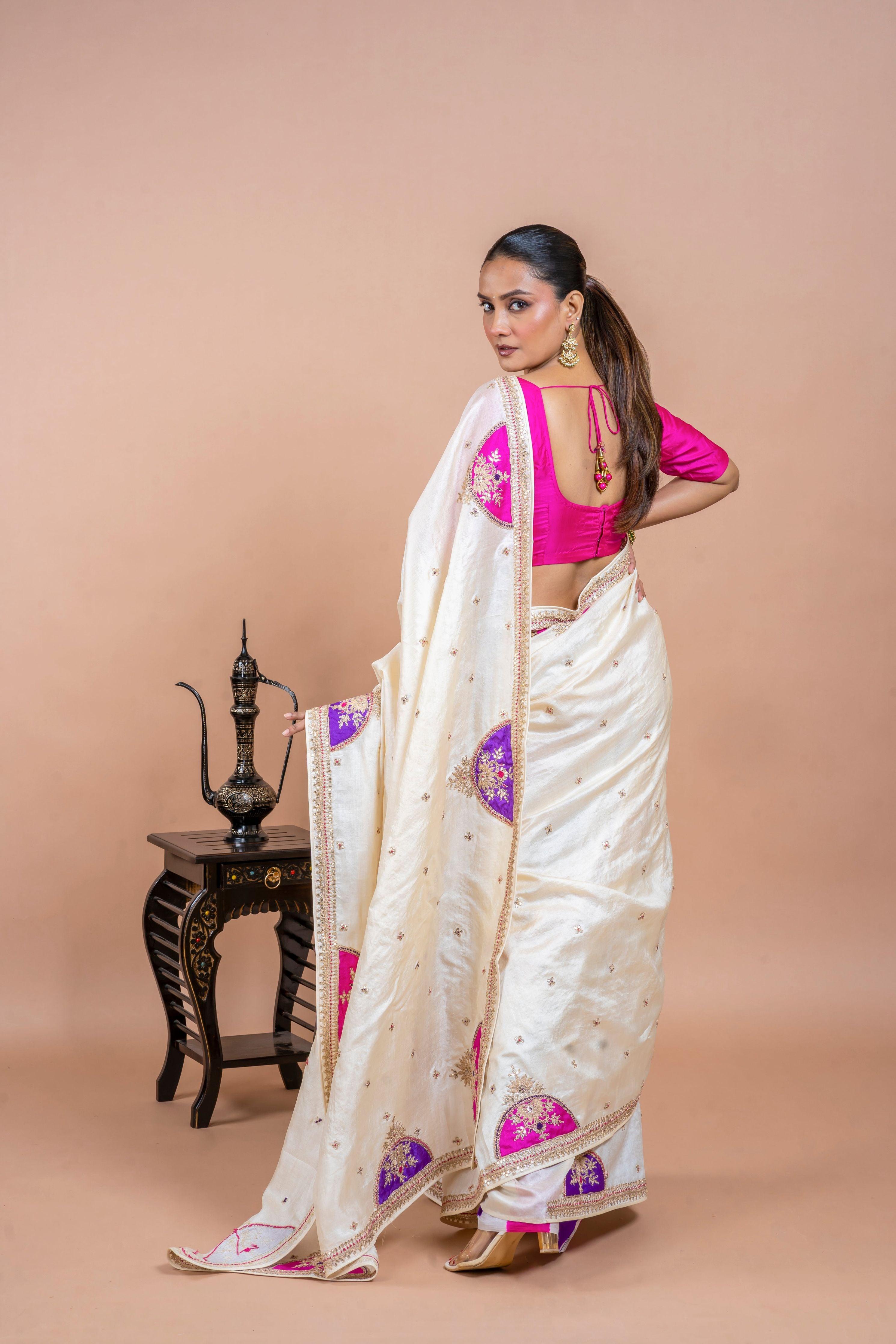 Blue Tussar Silk Saree with Digital Print and Embroidery Border Mokshaa