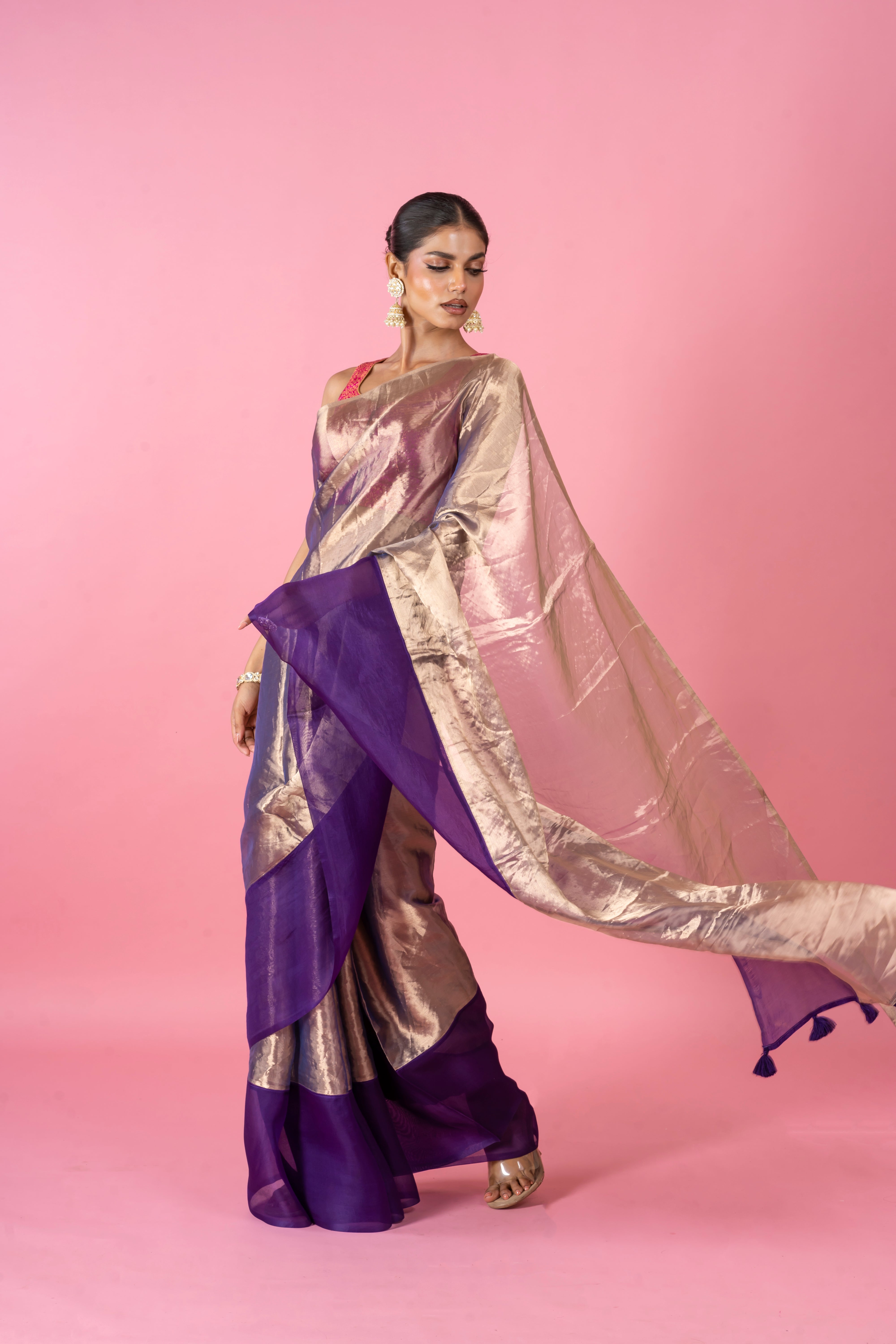 Red Tissue Organza Saree with Lustrous Ombre and Red Border (Copy) Mokshaa