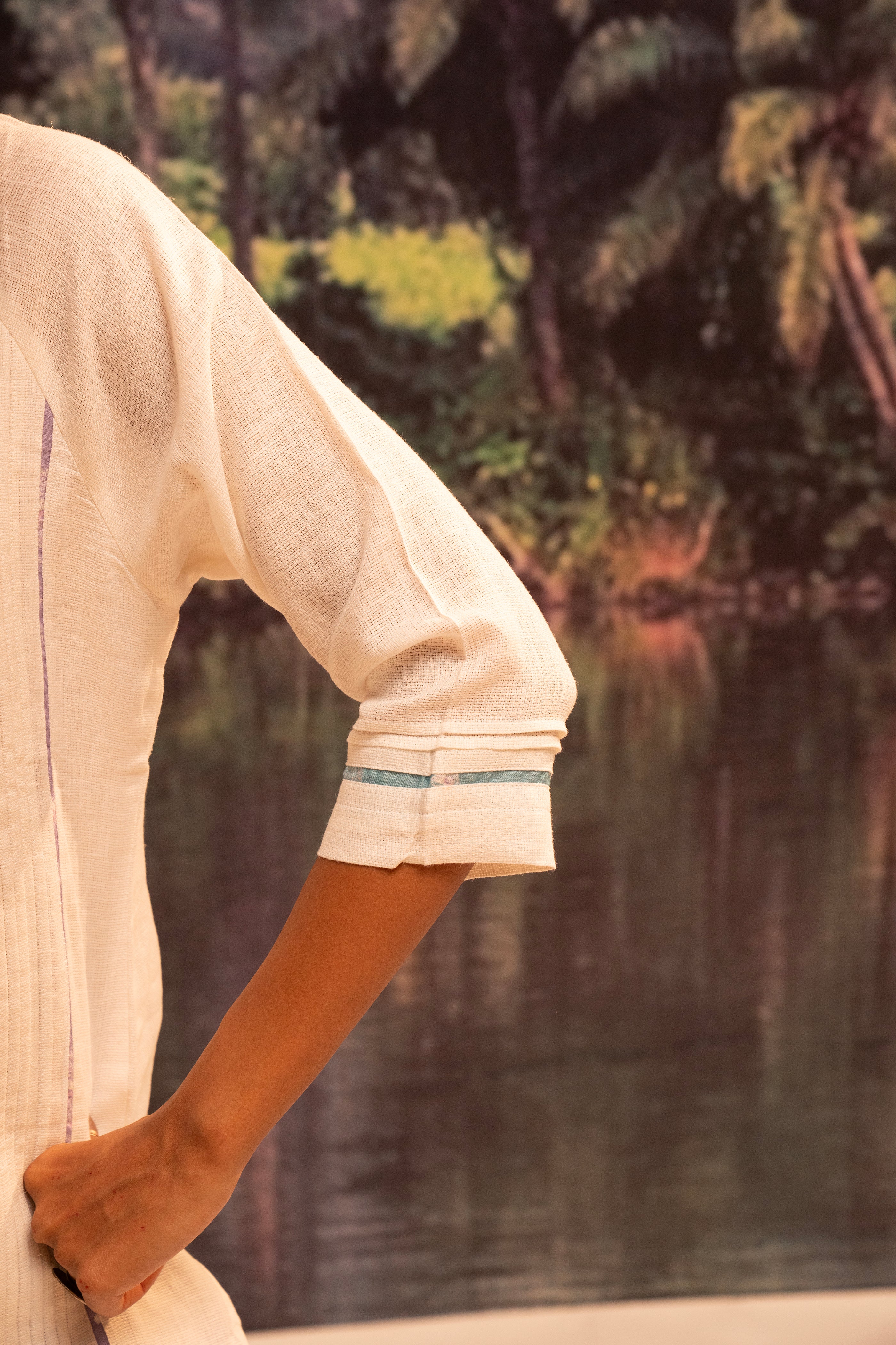 Upcycled Karigiri Linen Kurta Set-Lavender - Mokshaa