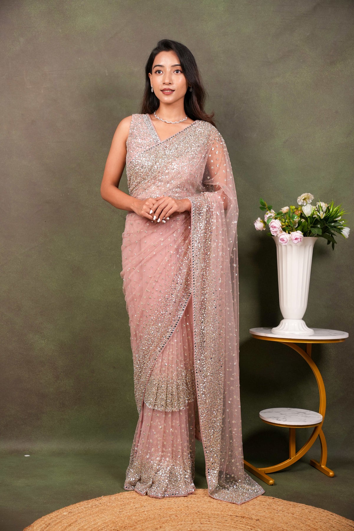 Onion Pink Net Saree