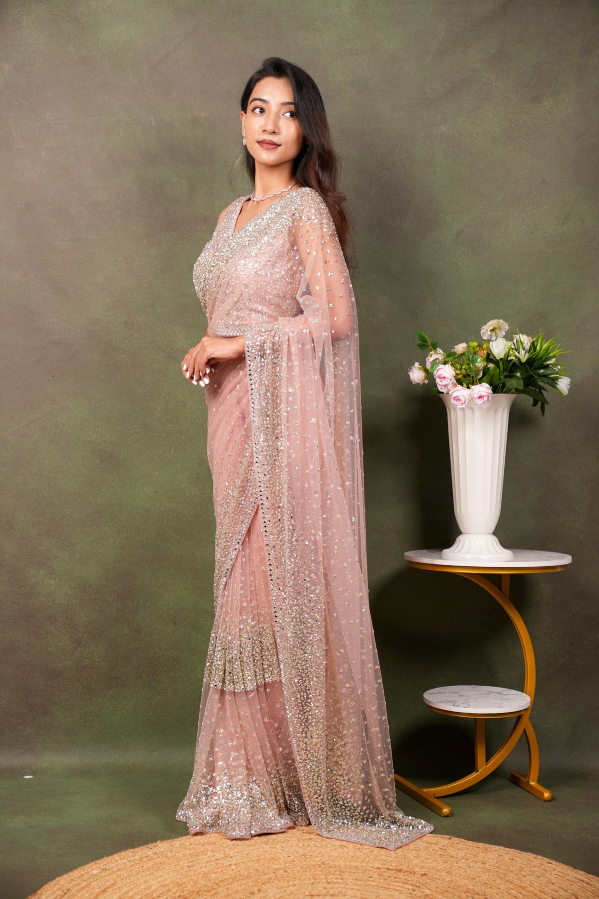 Onion Pink Net Saree