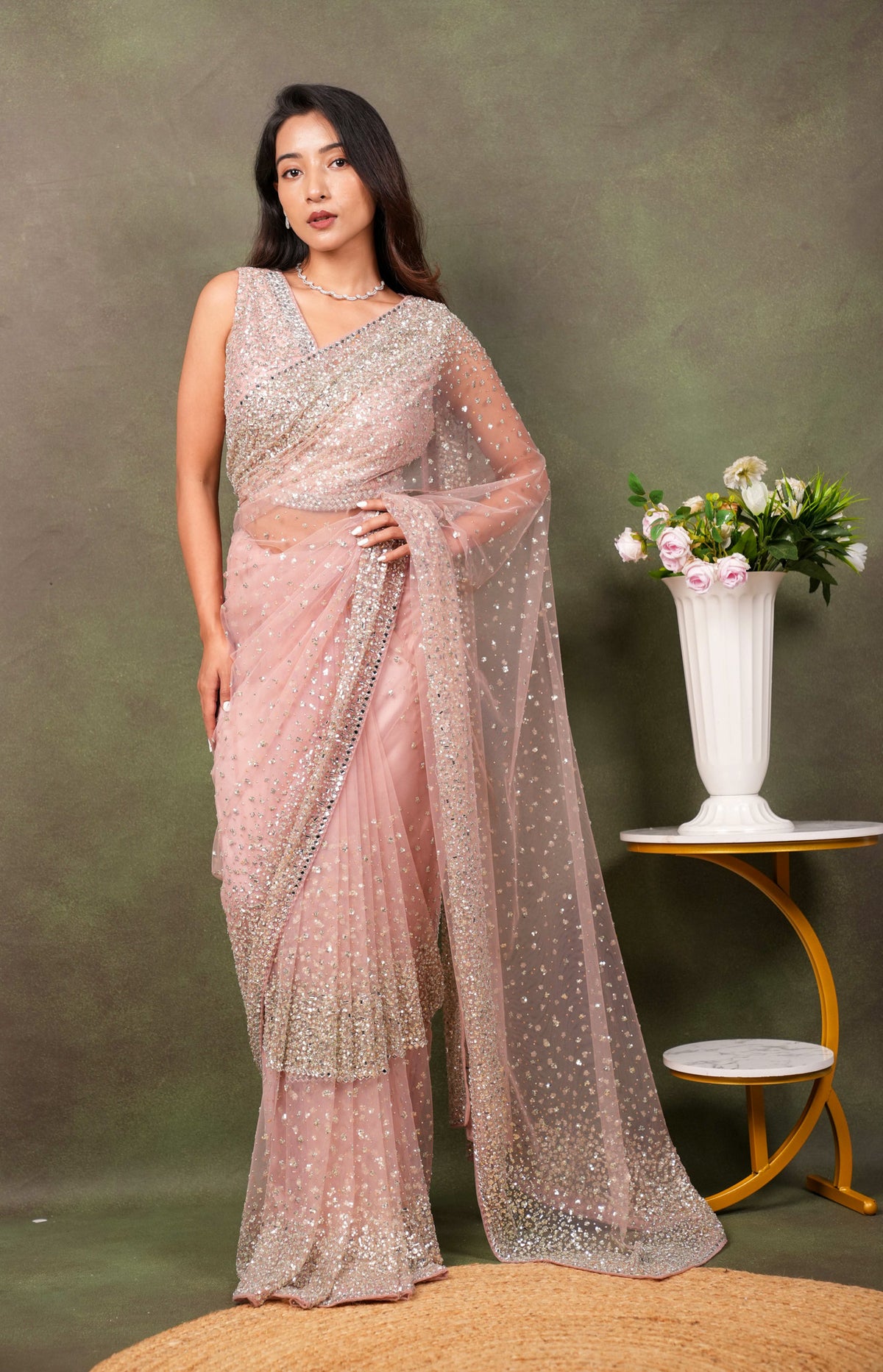 Onion Pink Net Saree