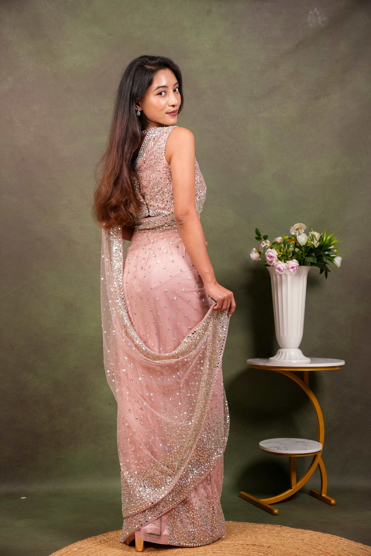 Onion Pink Net Saree