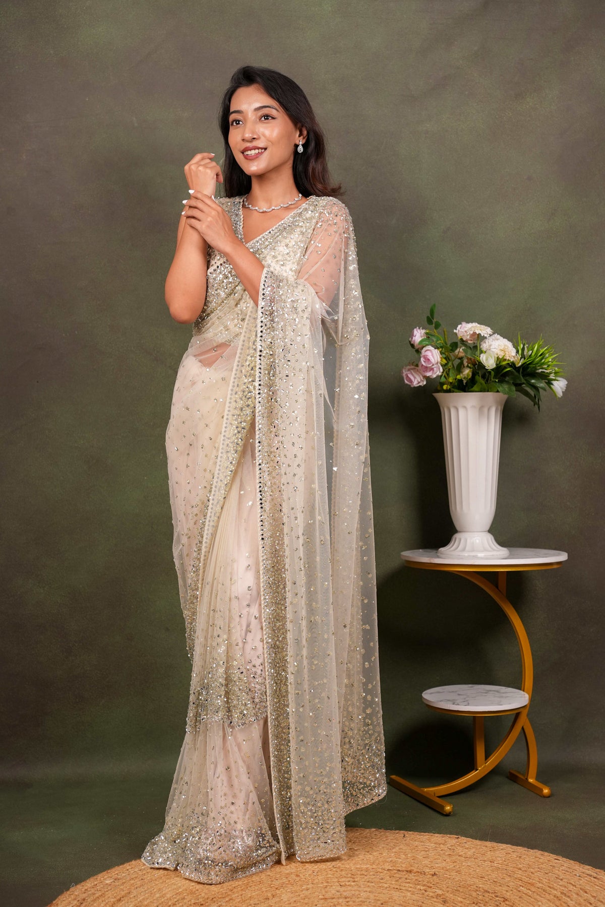 Off White Net Saree