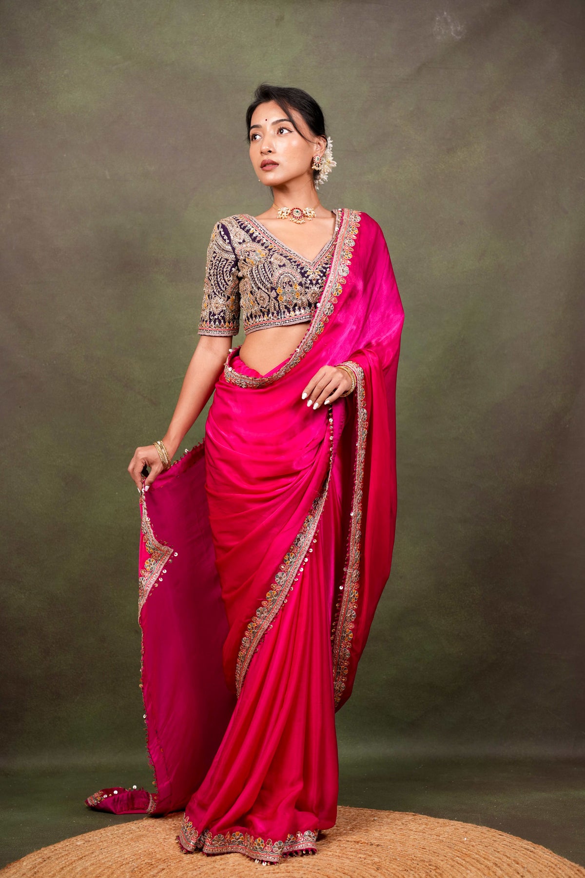 Rani Pink Satin Saree