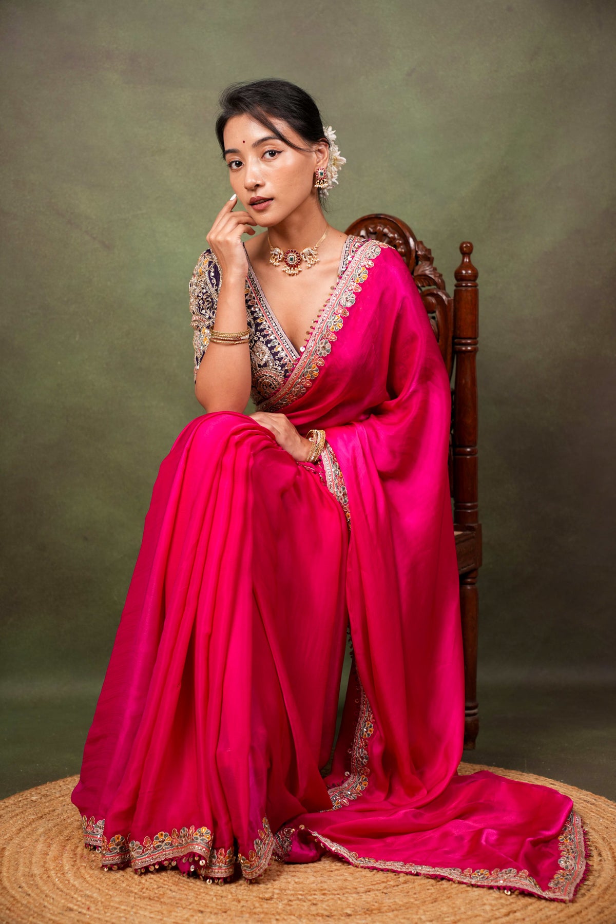 Rani Pink Satin Saree